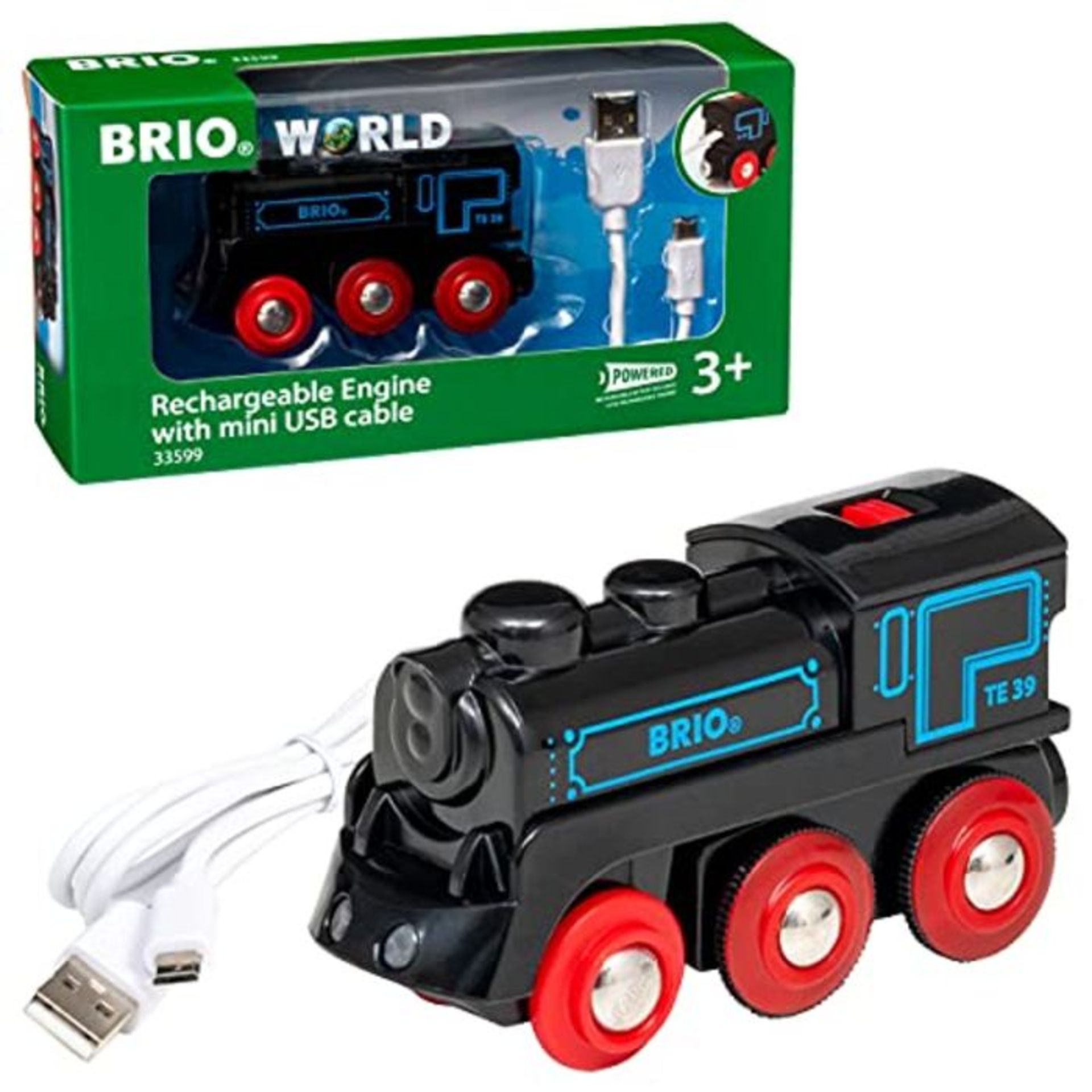BRIO 33599 Locomotiva Ricaricabile con Mini Cavo USB, BRIO Treni-Vagoni-Veicoli, Età
