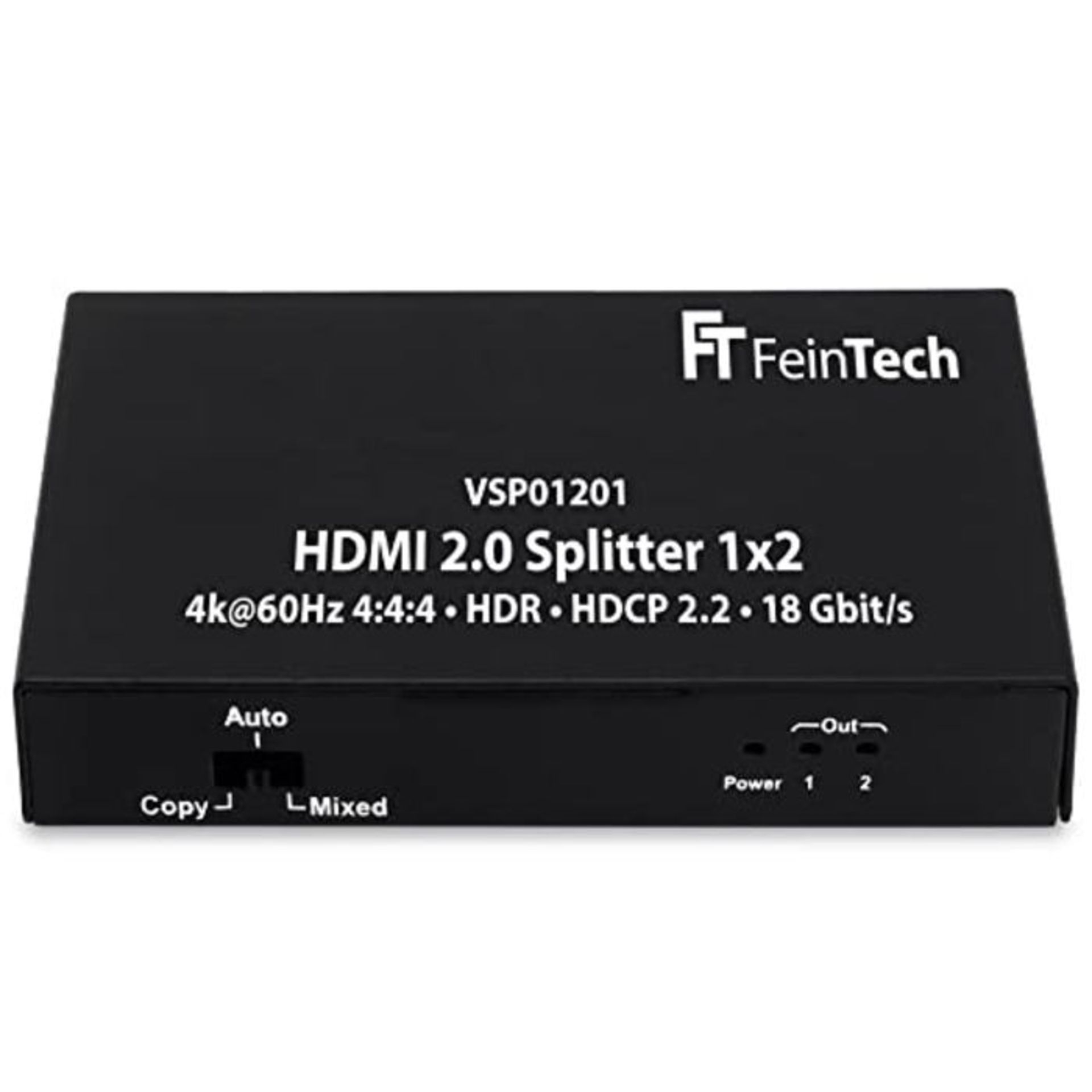 FeinTech VSP01201 HDMI 2.0 Splitter 1 auf 2 Verteiler Ultra-HD 4K@60Hz YUV 4:4:4 HDR H