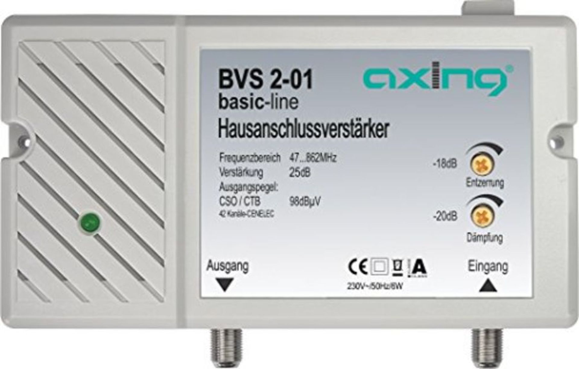 Axing BVS 2-01 HausanschlussverstÃ¤rker 25 dB fÃ¼r Kabelfernsehen digital (47-862