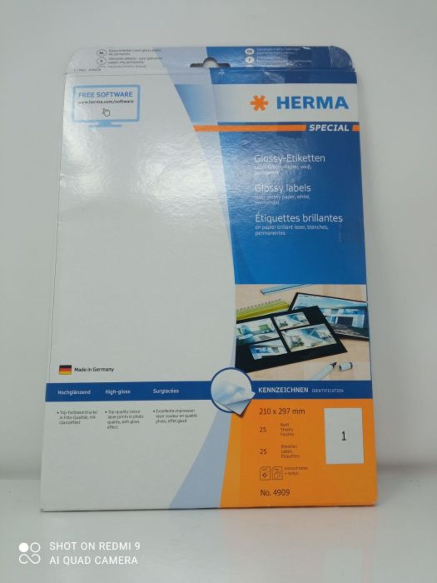 HERMA Self Adhesive Glossy Paper Labels, 1 Label Per A4 Sheet, 25 Labels For Laser Pri - Image 2 of 3