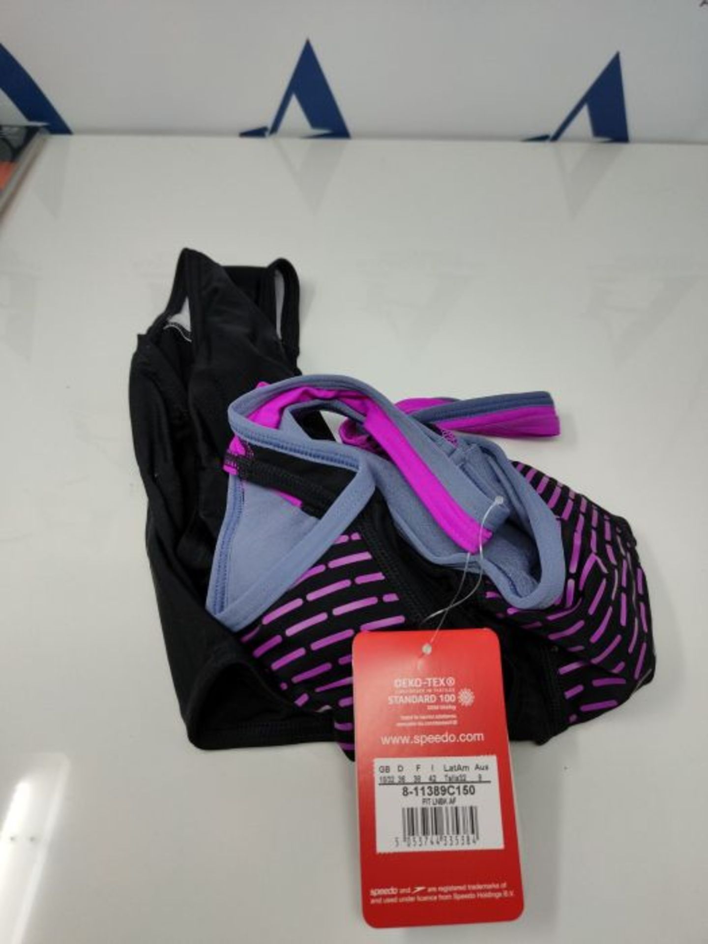 Speedo Placement Laneback Bañador, Mujer, Negro (Black/Violet), 32 - Image 2 of 3