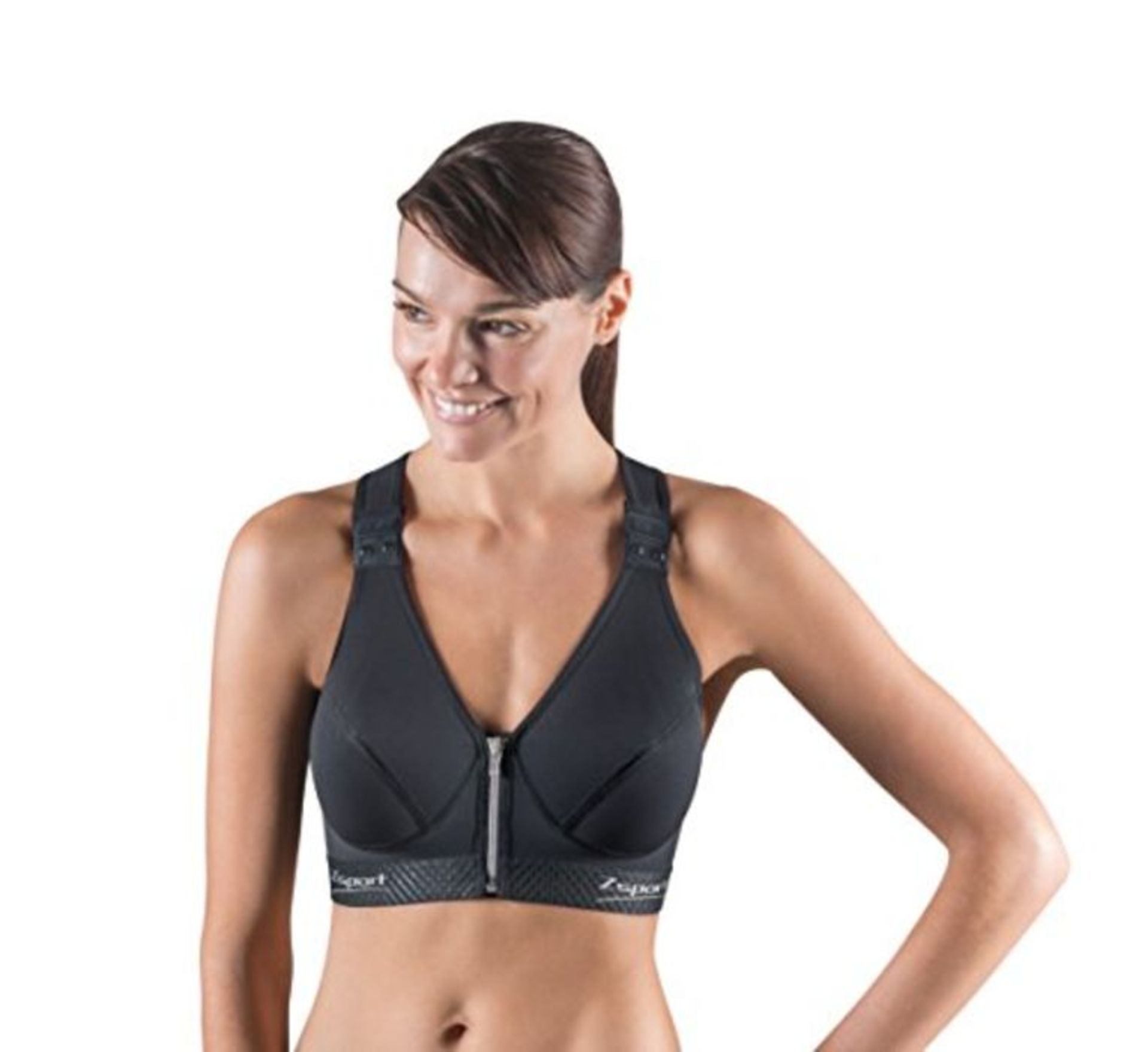 RRP £54.00 ZSPORT ladies Zbra Silver Bra black Size:38E (Manufacturer's Size: 100E)