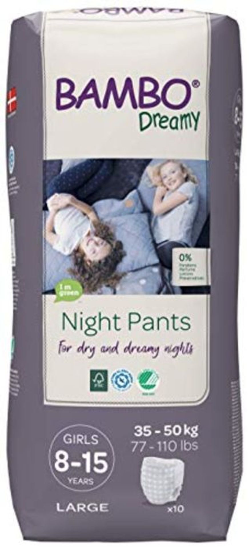 Bambo Nature Dreamy Girl Premium Night Pants, Aged 8-15 Size Large (77-110 lb/35-50 kg