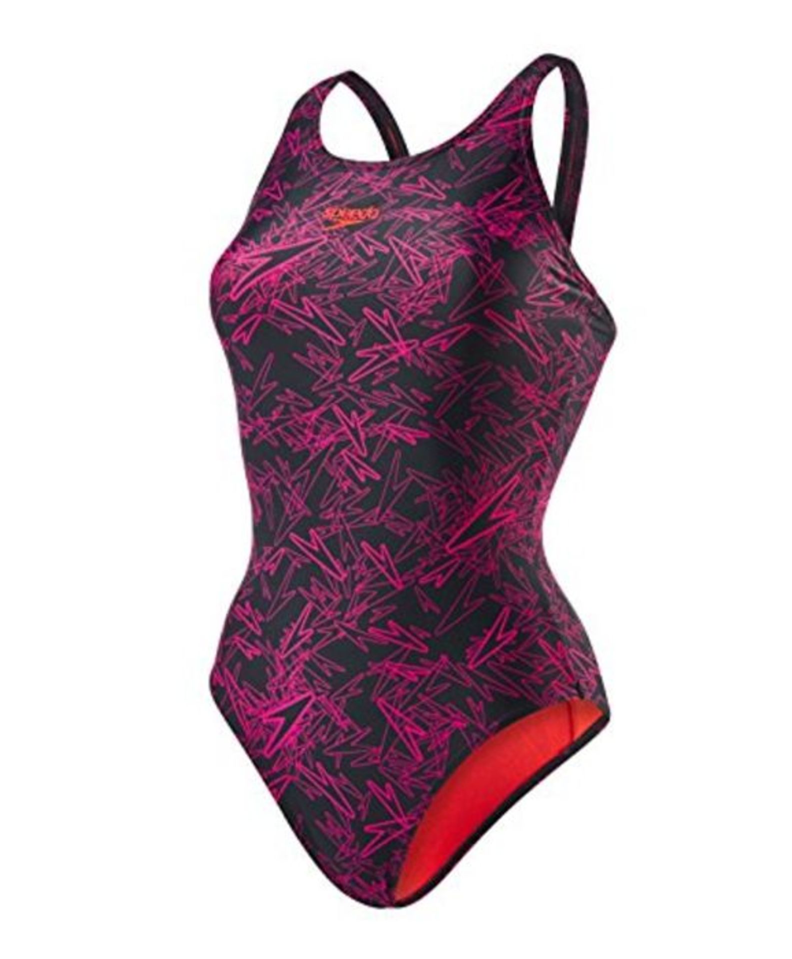 Speedo Women's Boom Allover Muscleback maillet de bain - Multicolore (Noir/Rose) - FR