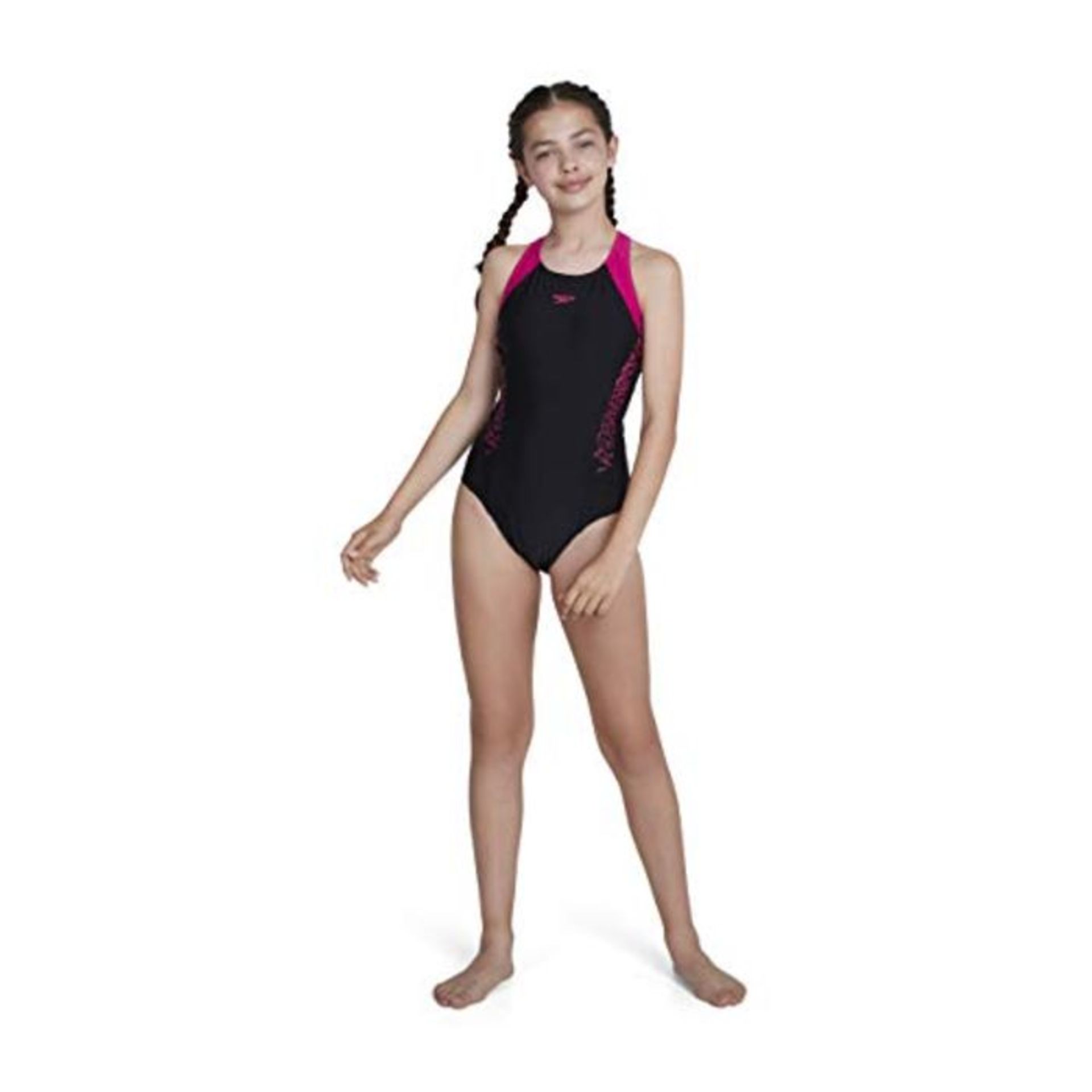 Speedo MÃ¤dchen Swimwear Boom Splice Muscleback, Black/Electric Pink, 164, 8-10844B3