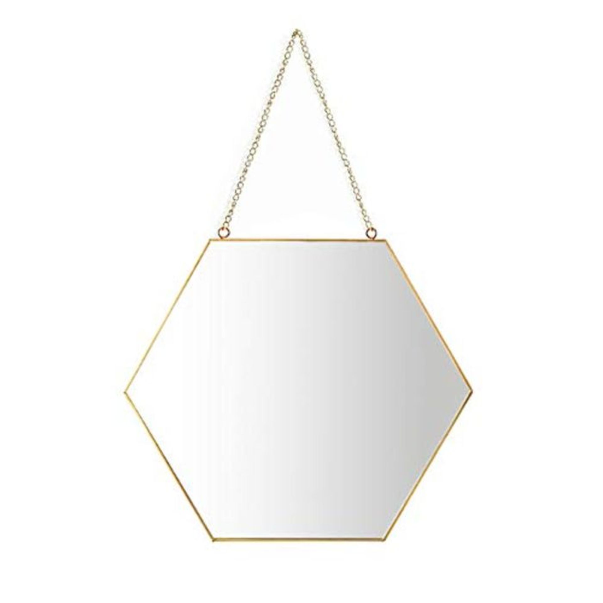 [CRACKED] Hanging Mirror, 26 x 30cm Hexagon Bathroom Makeup Mirror Brass Frame with Ha