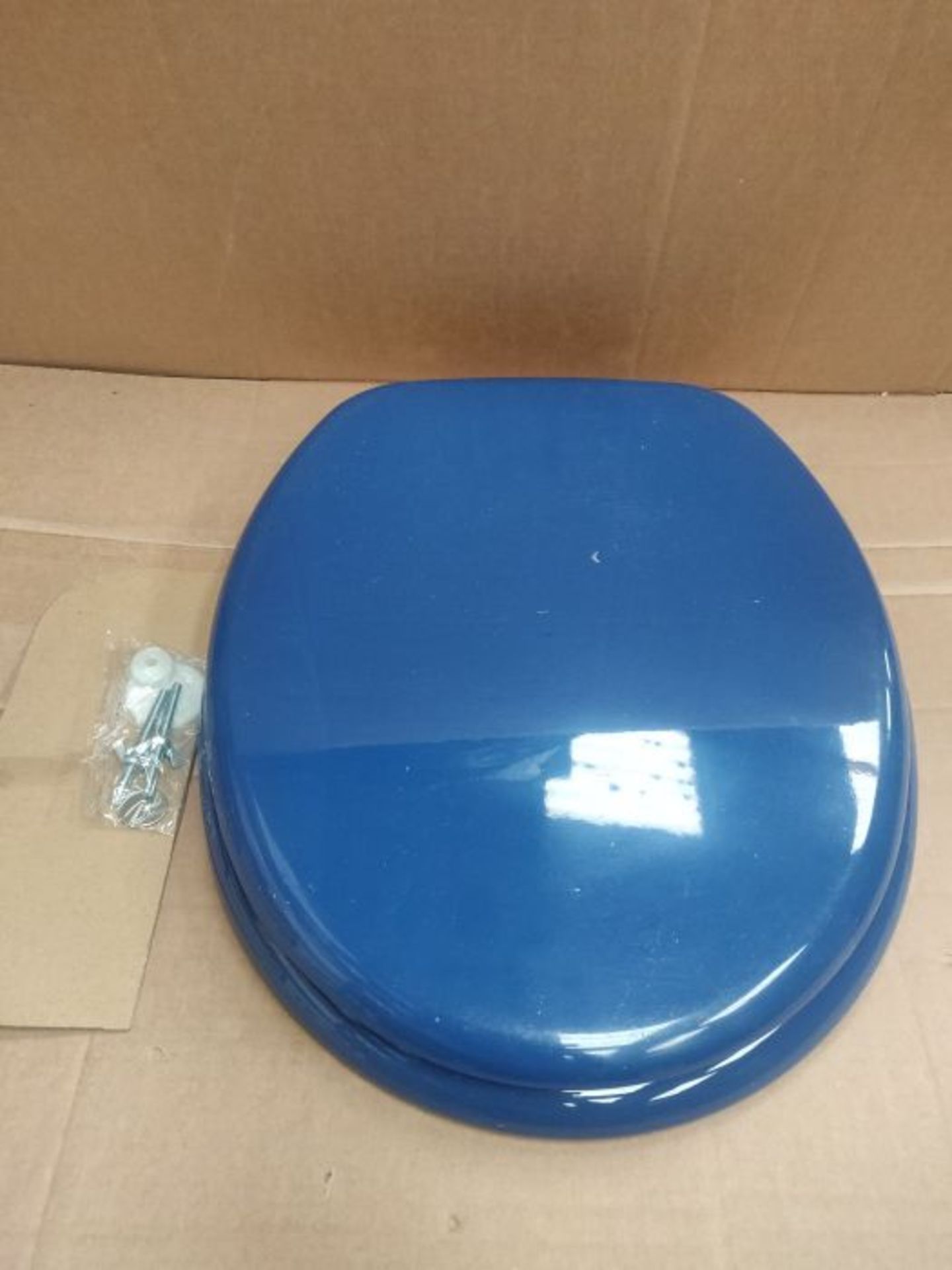 [INCOMPLETE] ADOB 87065 Toilet Seat with Adjustable Metal Hinges, Blue with Wooden Cor - Image 3 of 3