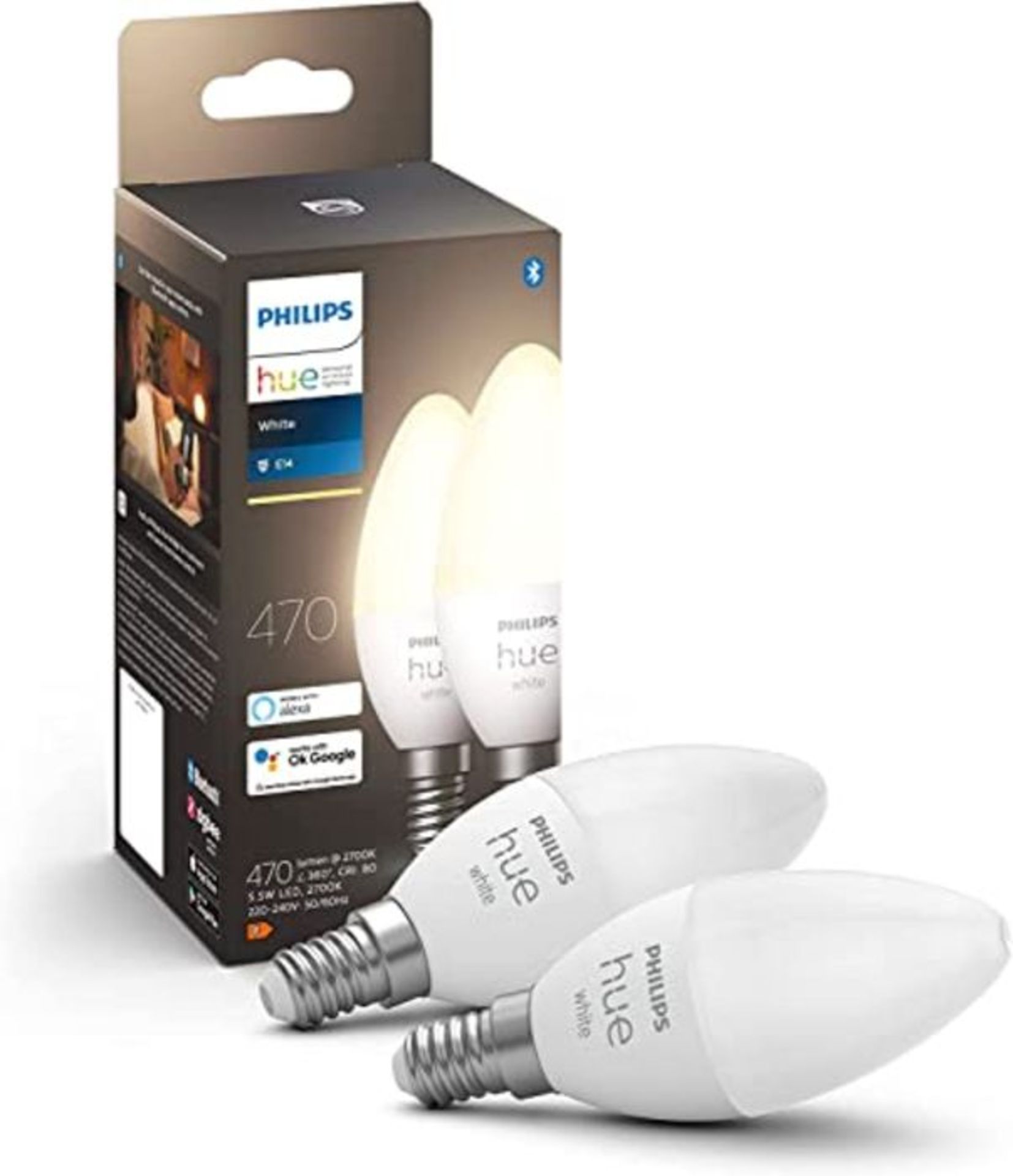 Philips Hue White E14 LED Lampe Doppelpack, dimmbar, warmweiÃxes Licht, steuerbar vi