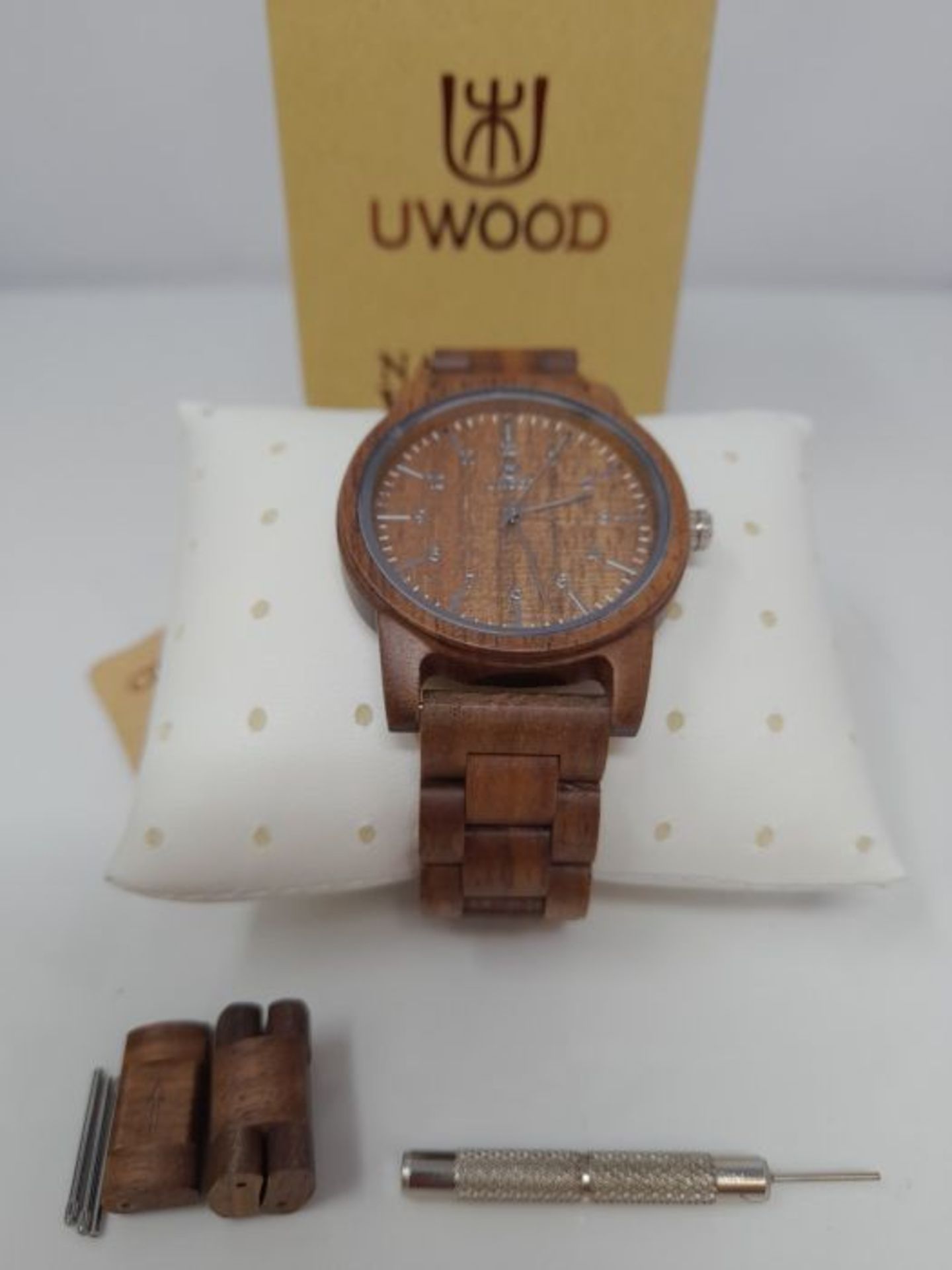 Wood Watches, MUJUZE Handmade 40mm Gents Watches Analog Quartz Movement Walnut Wood Wa - Image 2 of 3