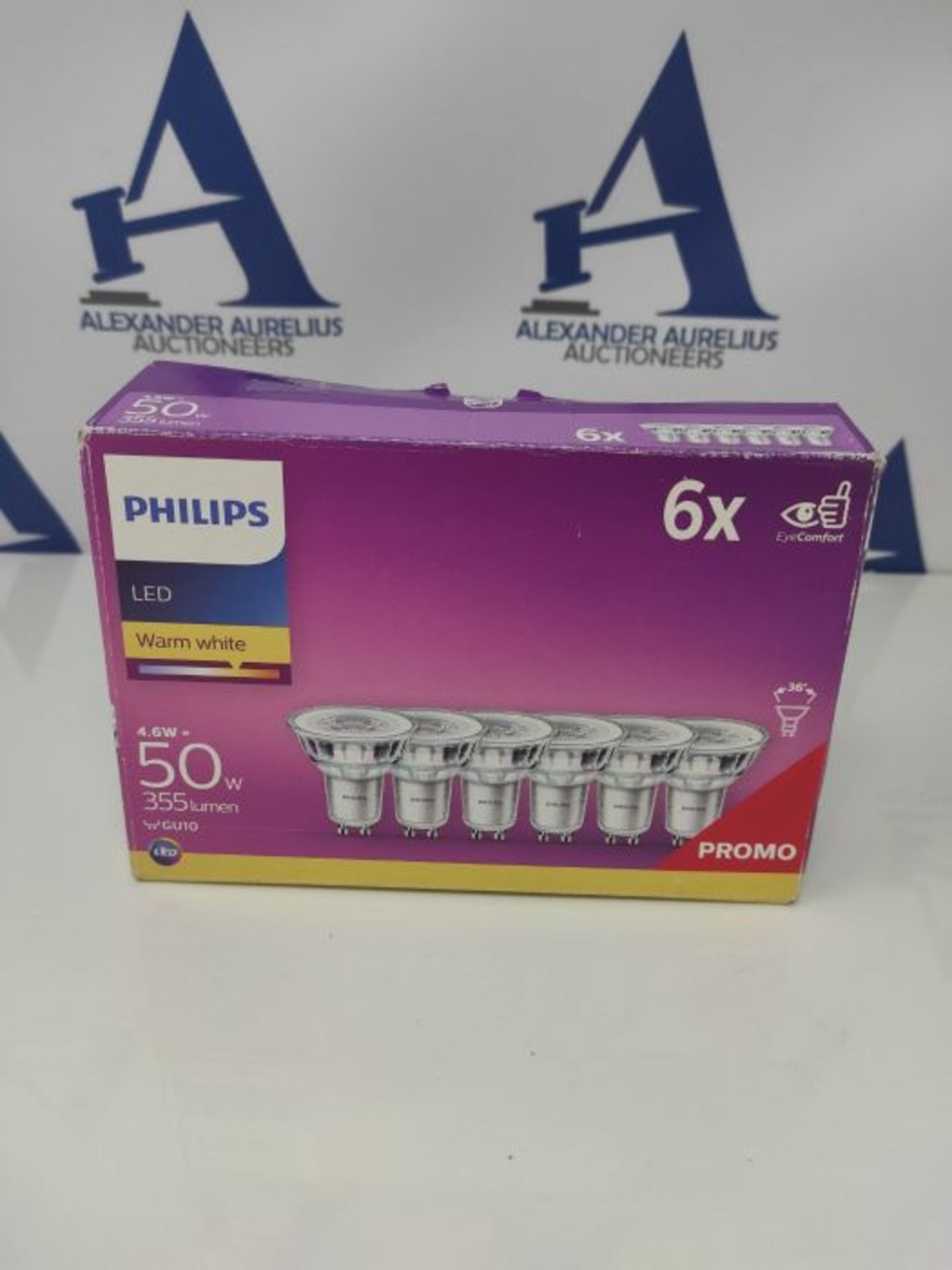 Philips ampoule LED Spot GU10 50W Blanc Chaud, Verre, Lot de 6 - Image 2 of 3