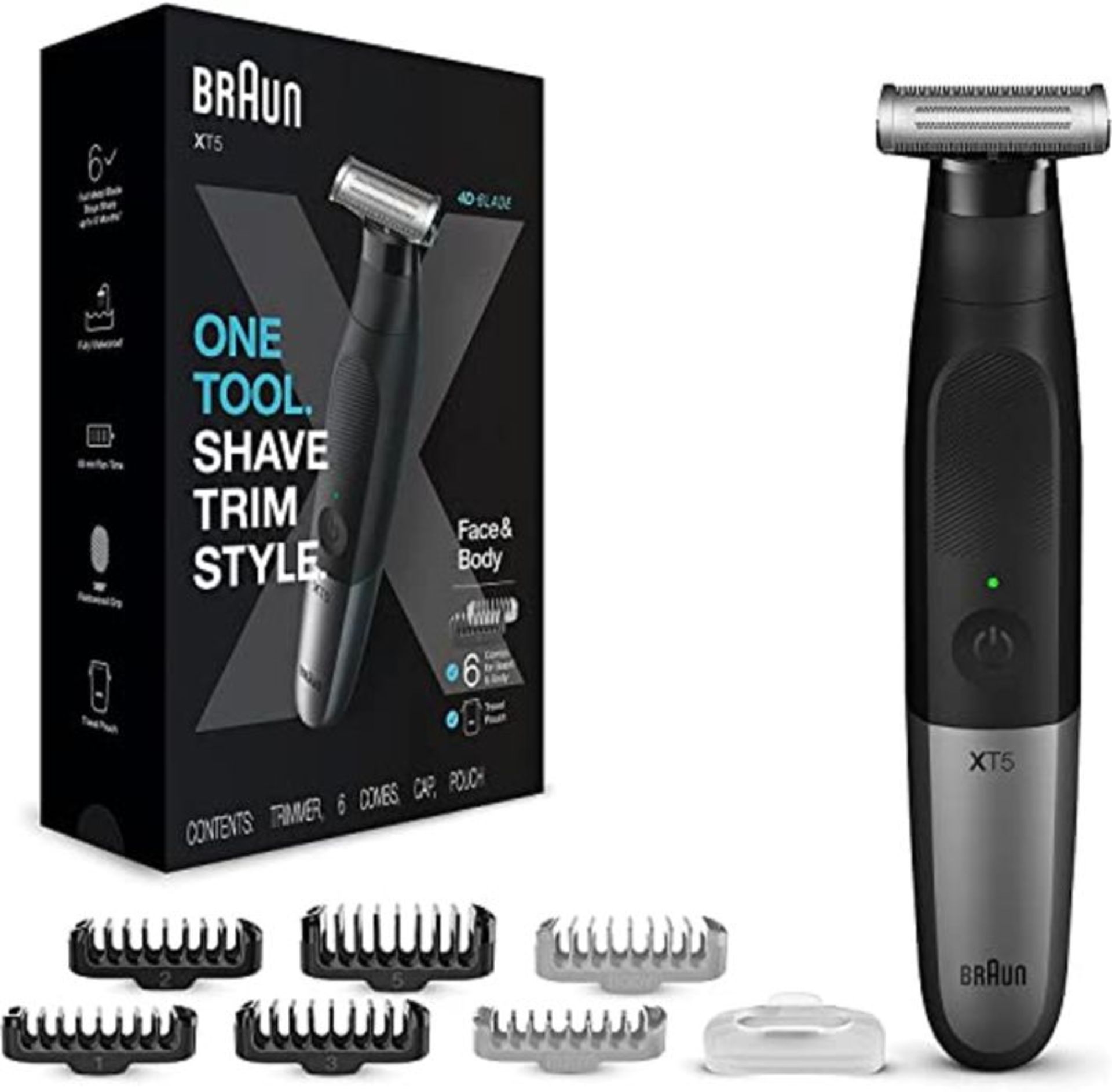 Braun Series XT5, Rasoio Elettrico Barba Con Rifinitore per Depilazione Uomo, Custodia