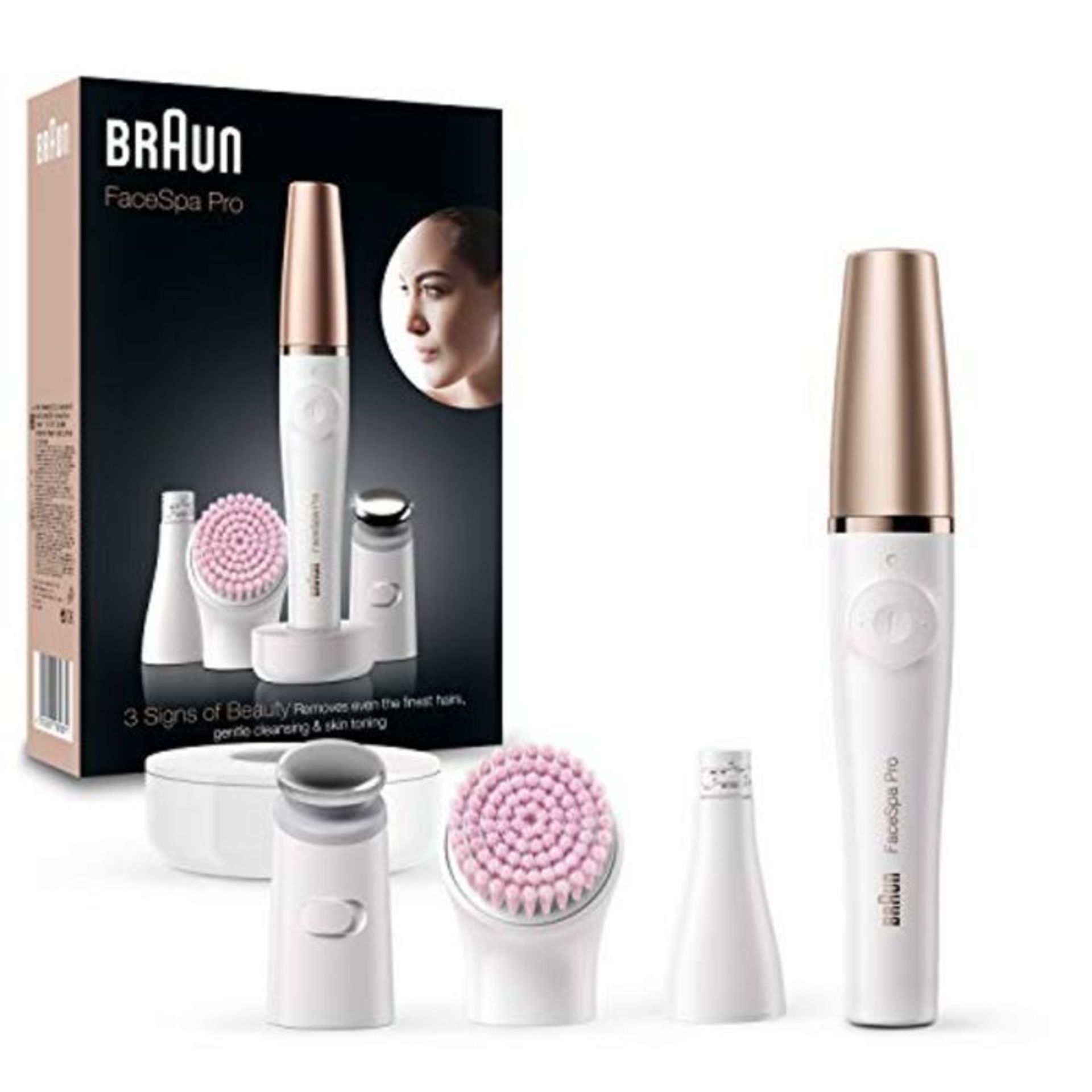 RRP £97.00 Braun FaceSpa Face Epilator, Hair Removal with Facial Cleansing Brush Head, Toning Hea