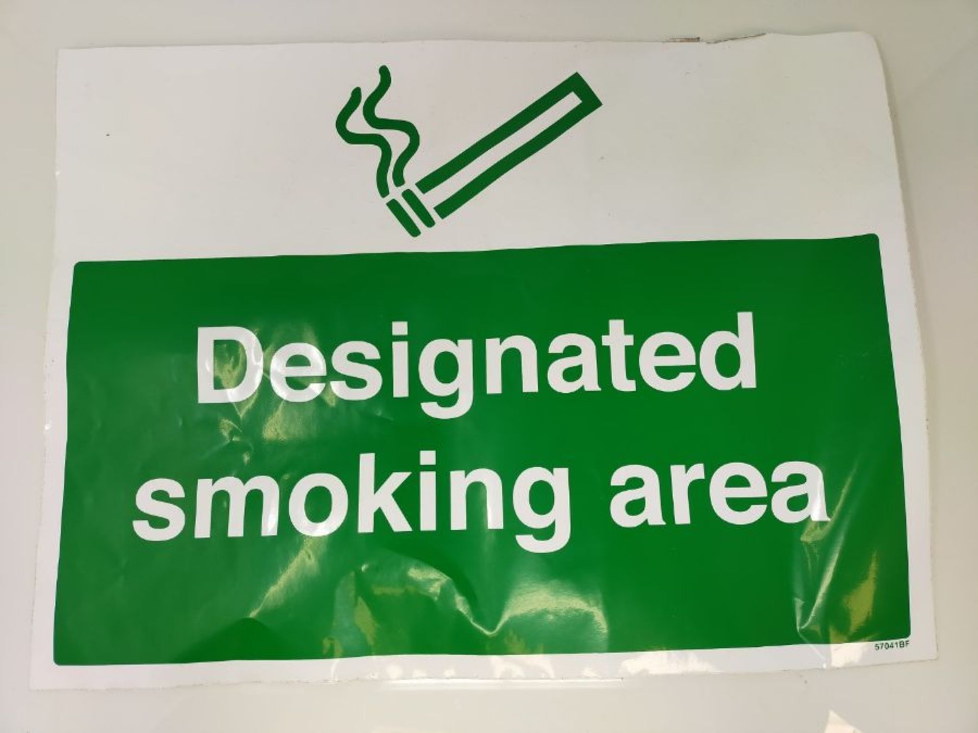 VSafety Designated Smoking Area Prohibition Sign - Landscape - 400mm x 300mm - Self Ad - Image 2 of 2