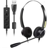 USB Headset with Microphone, HUET PC Headset with Microphone Noise Cancelling & Audio