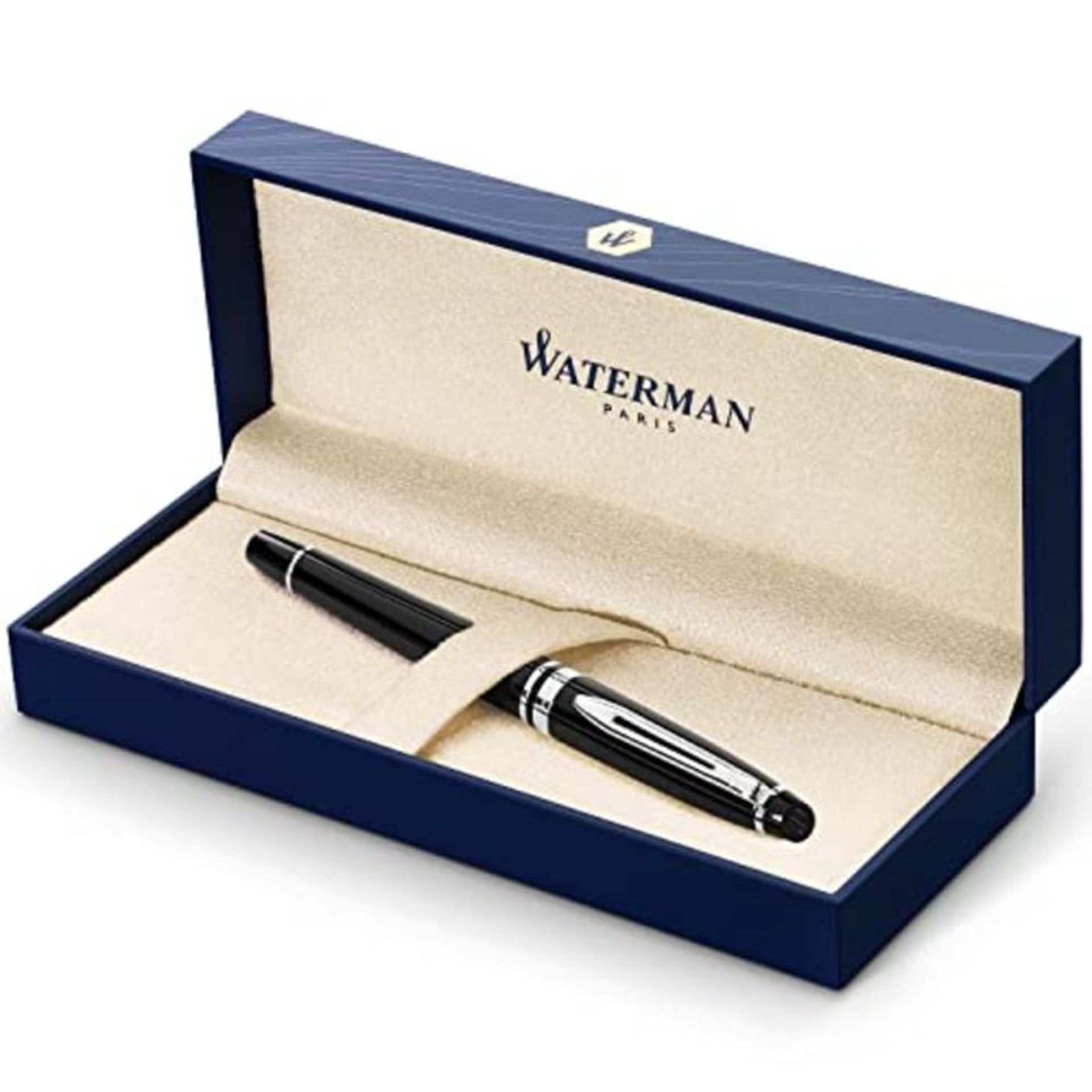 RRP £55.00 Waterman Expert Fountain Pen | Gloss Black with Chrome Trim | Medium Nib | Gift Box