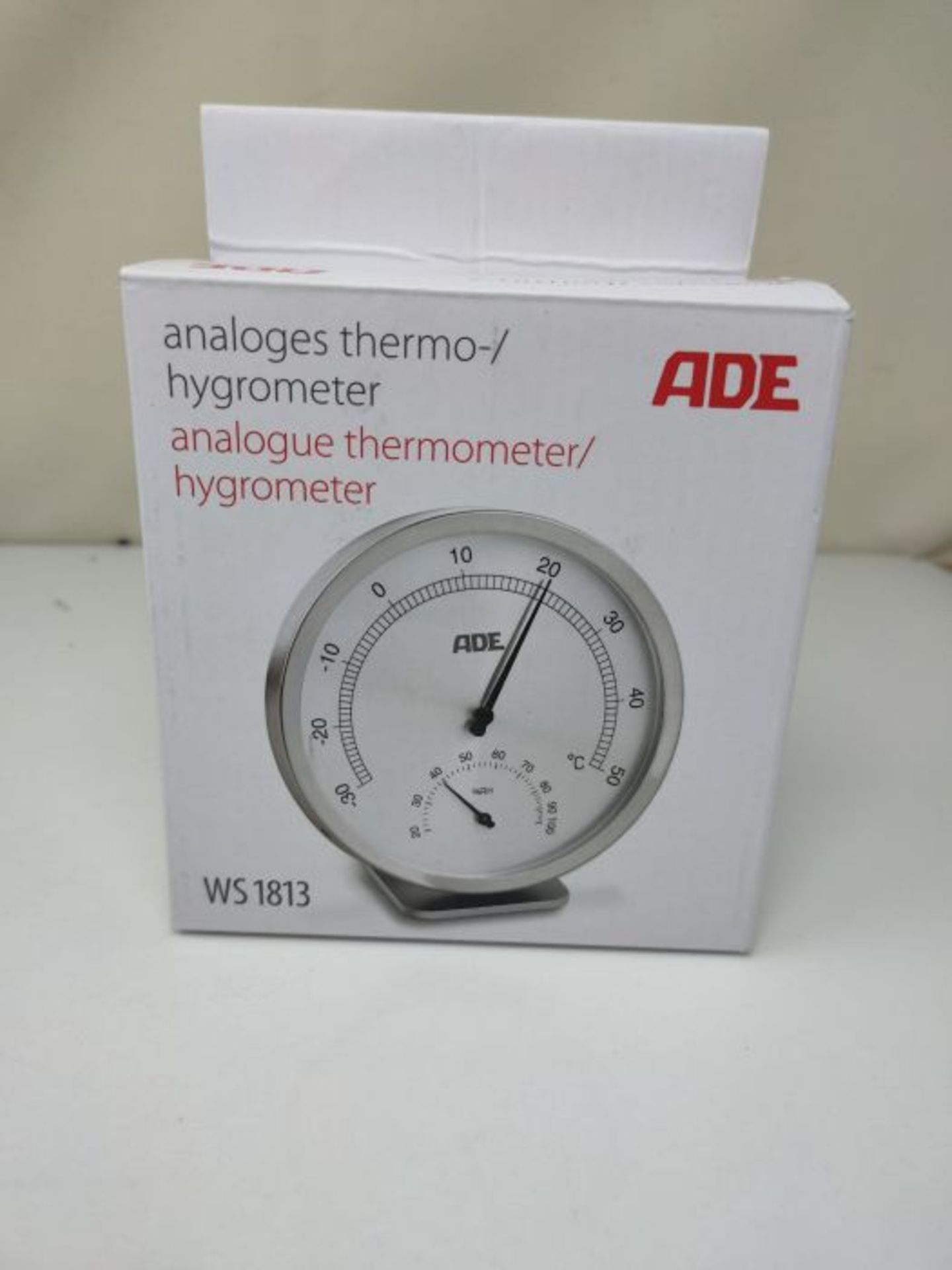 ADE WS 1813 Analogue Thermometer with Hygrometer Stainless Steel with Glass Cover Diam - Image 2 of 3