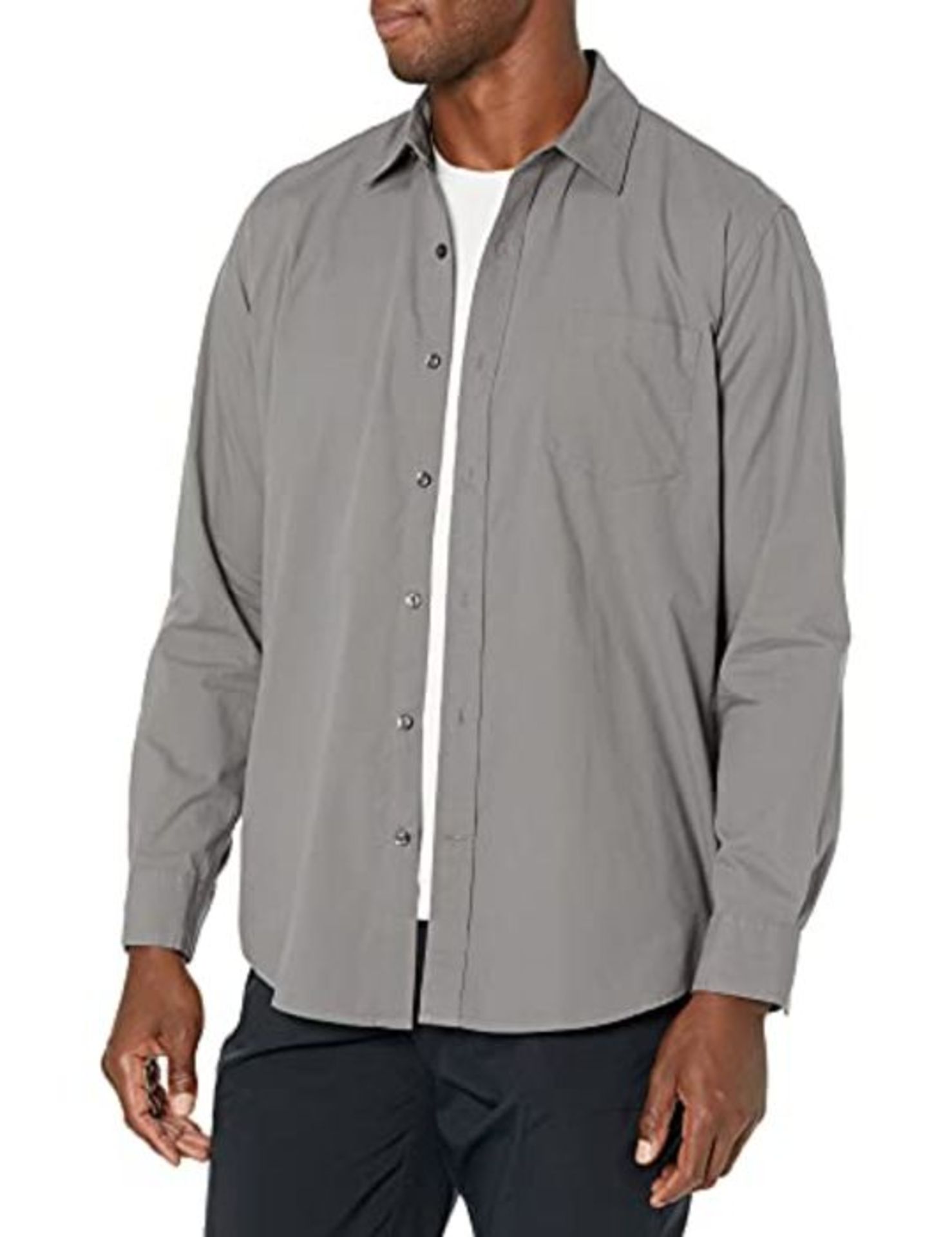 Amazon Essentials Long-sleeve Solid Poplin Shirt Grey, Medium