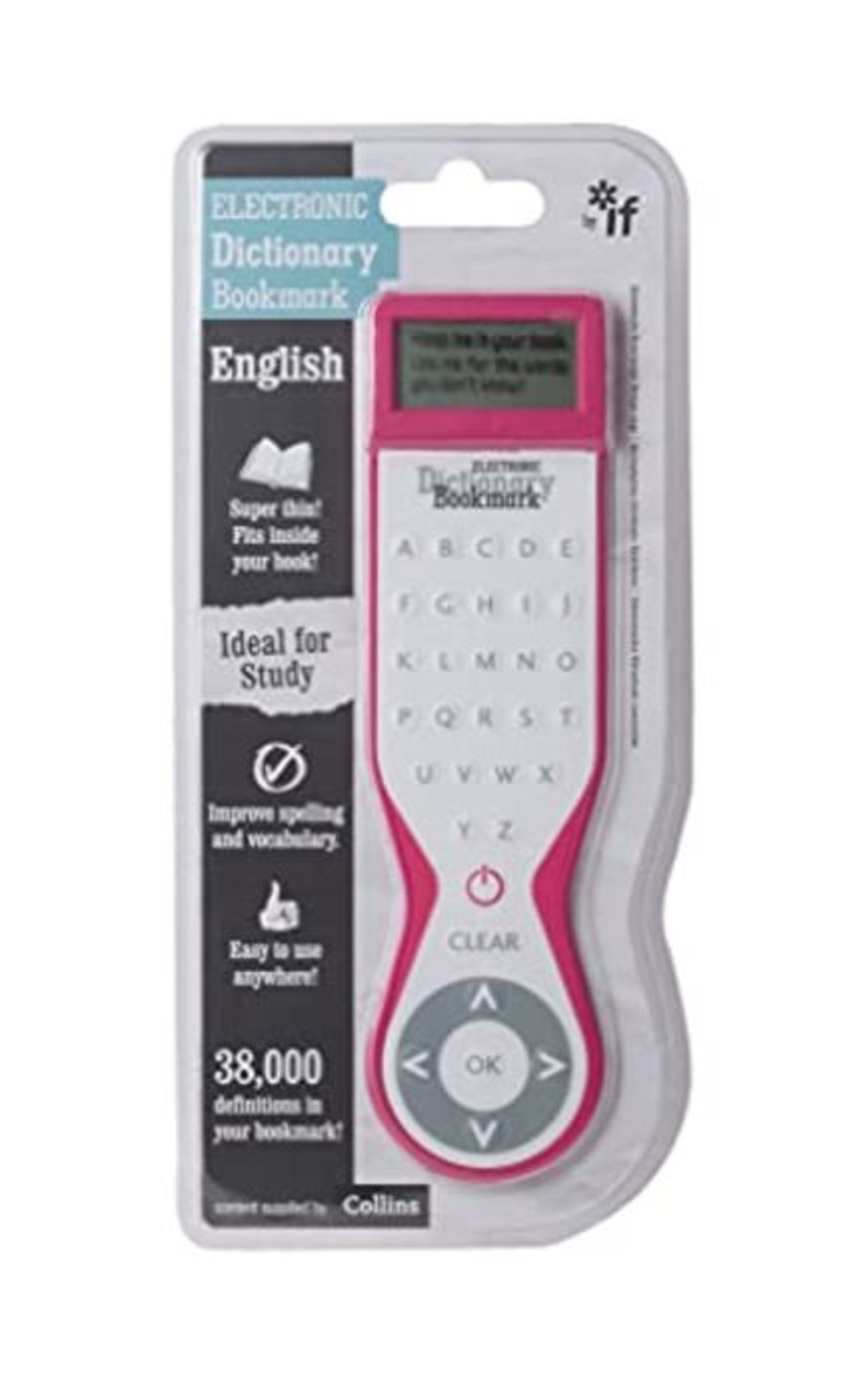 IF Electronic Dictionary Bookmark Single Language Definitions - English, Pink