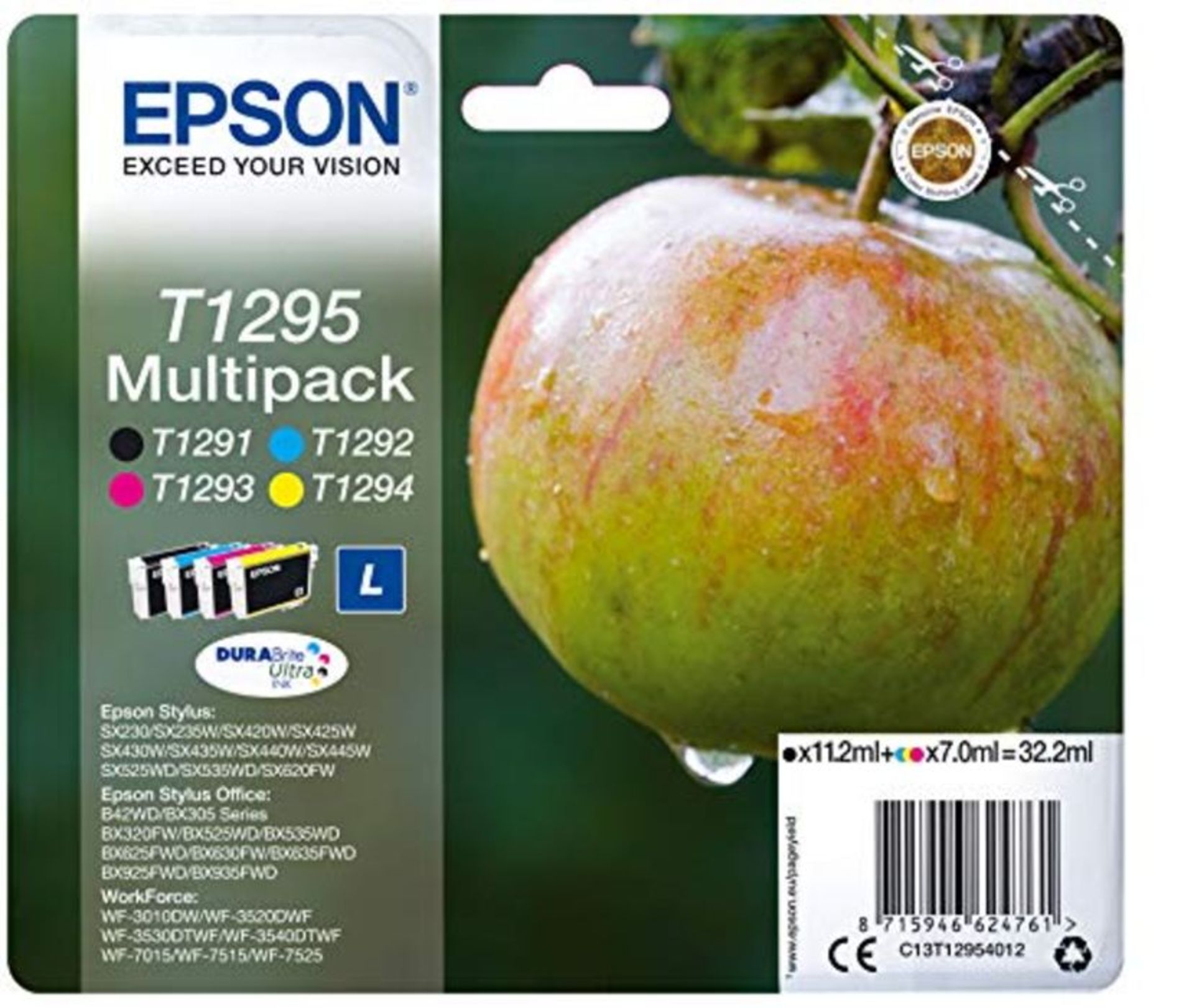 RRP £52.00 Epson T1295 Apple Genuine Multipack, 4-colours DURABrite Ultra Ink Cartridges