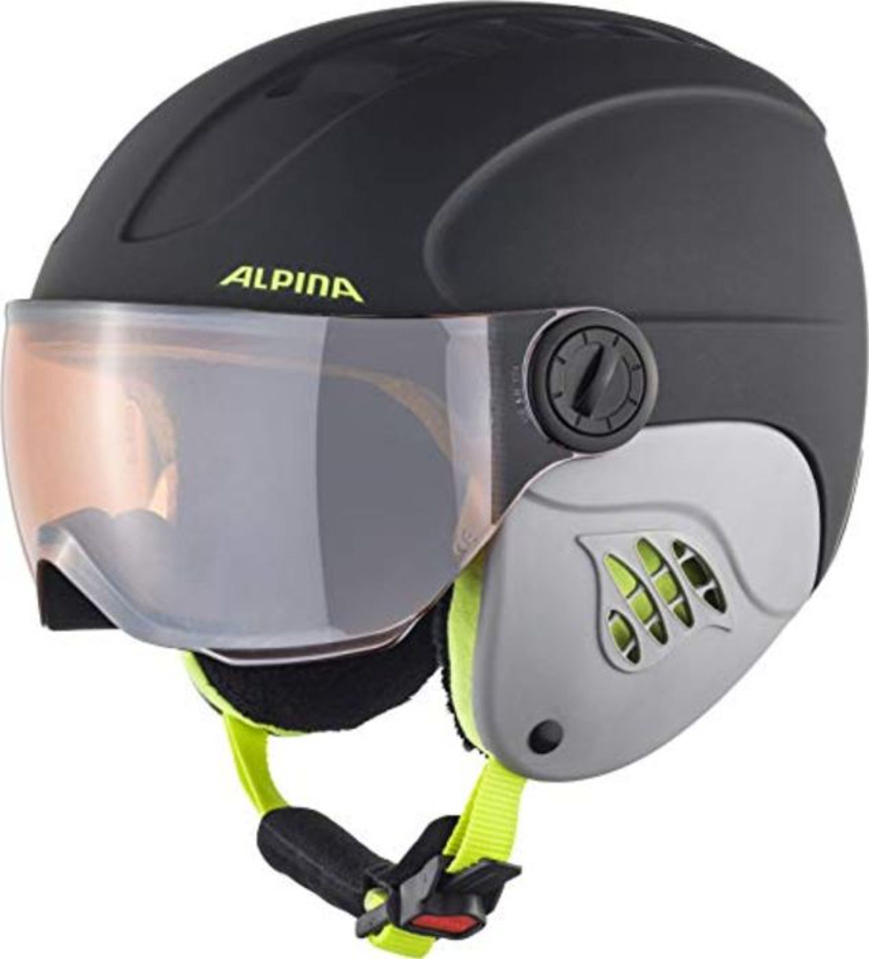 RRP £83.00 ALPINA Boys, CARAT LE VISOR HM Ski & snowboard helmet, charcoal-neon matt, 51-55 cm
