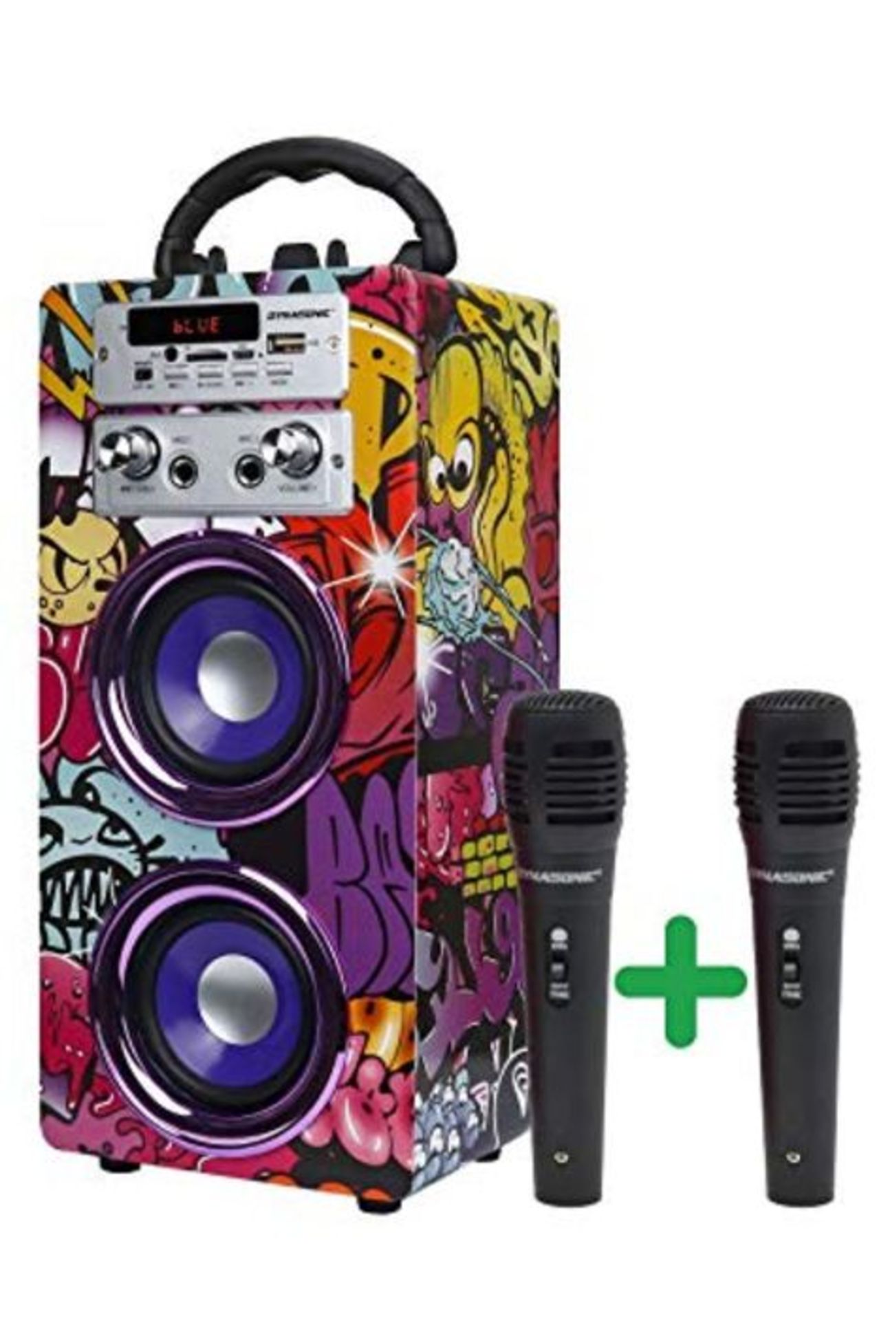 DYNASONIC - (3rd Gen) Portable Bluetooth Speaker with Karaoke Mode and Microphone, FM