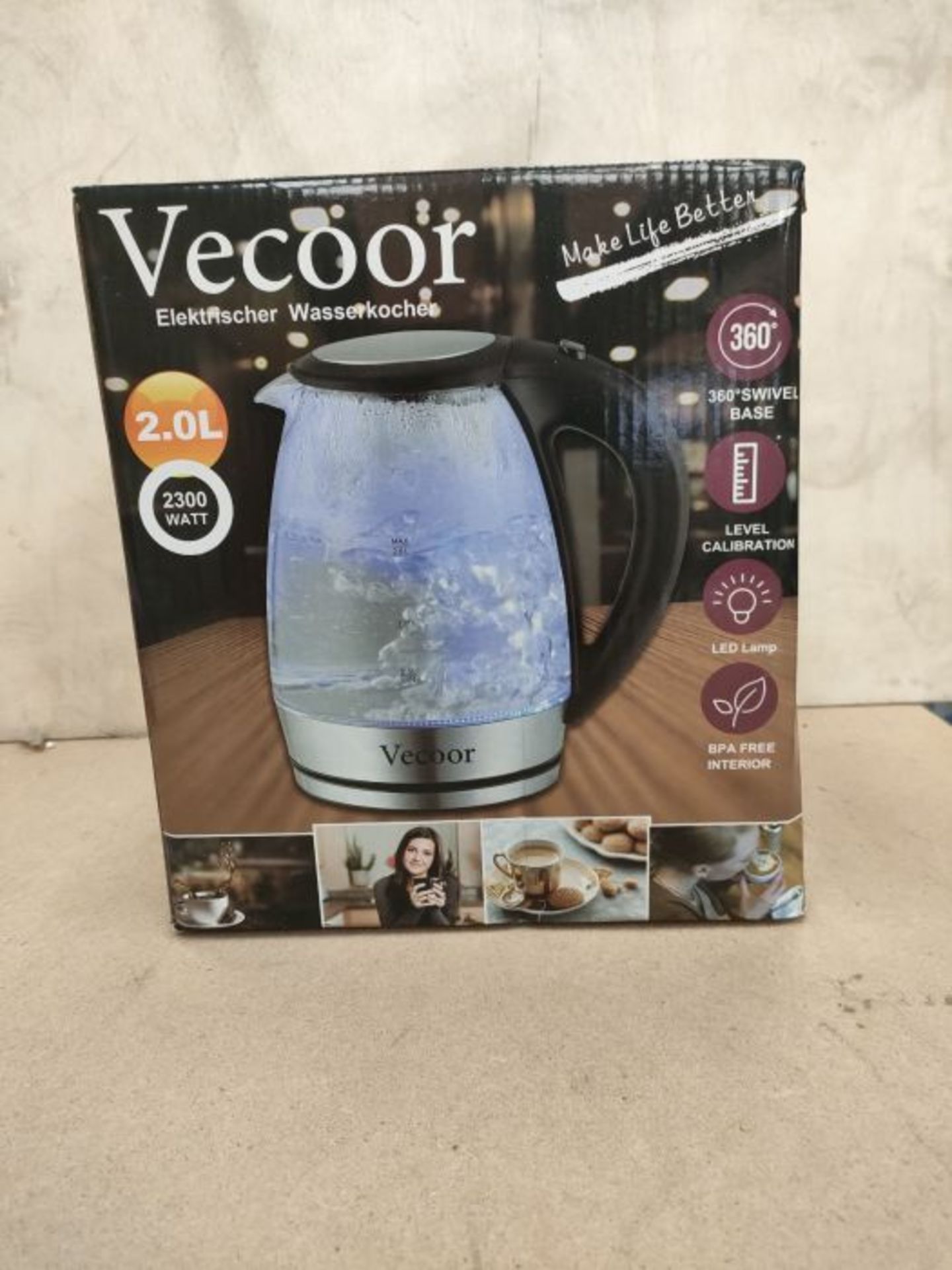 Vecoor Wasserkocher mit LED blauem Licht, 2300 Watt starke Heizleistung, 2L Liter extr