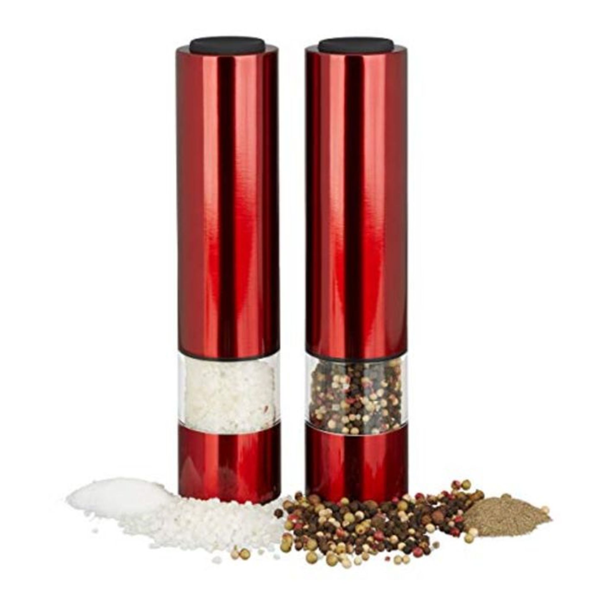 Relaxdays Electrical Pepper Mill, Set of 2, Stylish, LED Light, Spice Shaker, Stainles