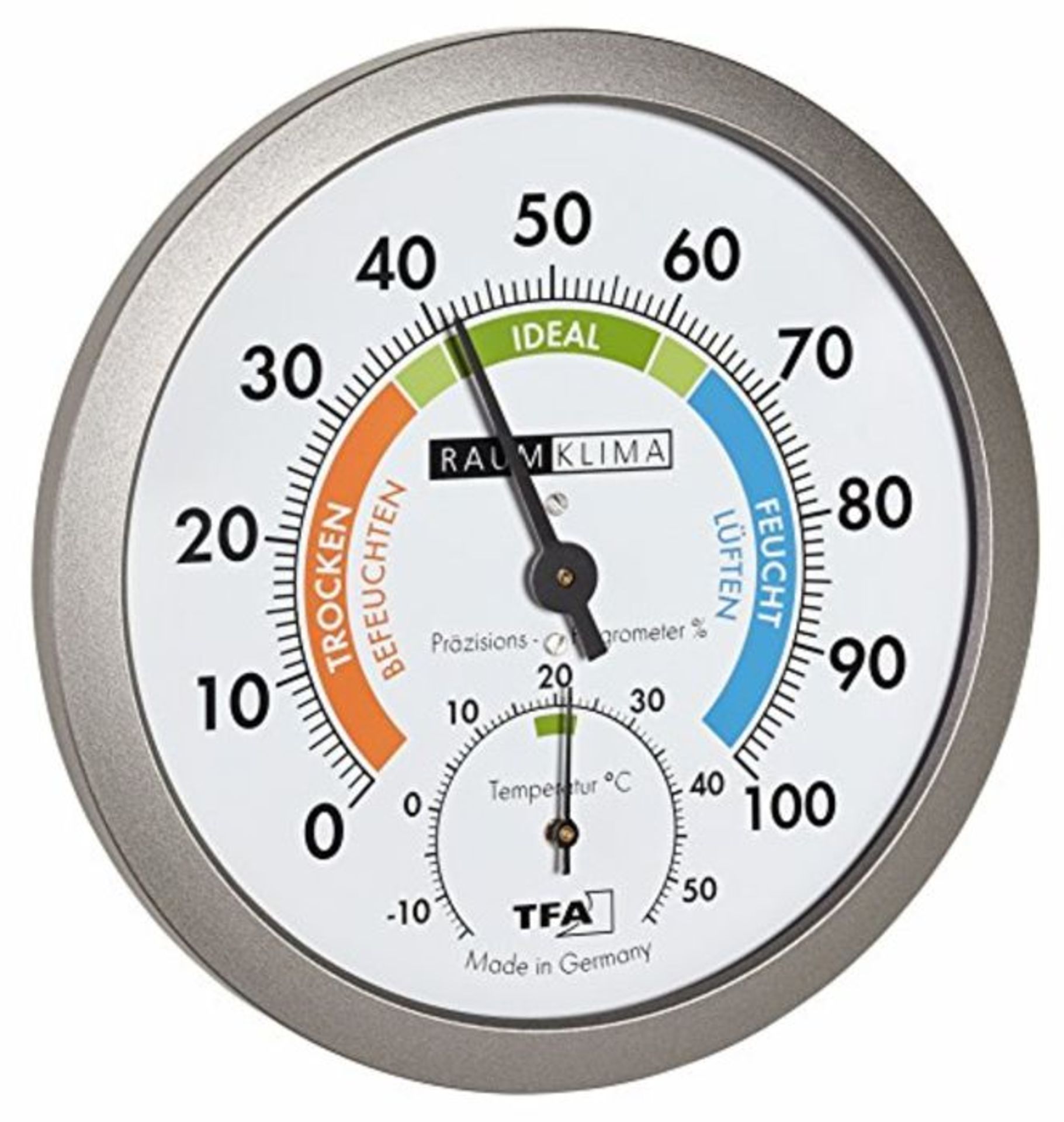 TFA Dostmann, Analogue Thermo-Hygrometer, Healthy Indoor Climate, Coloured Comfort Zon