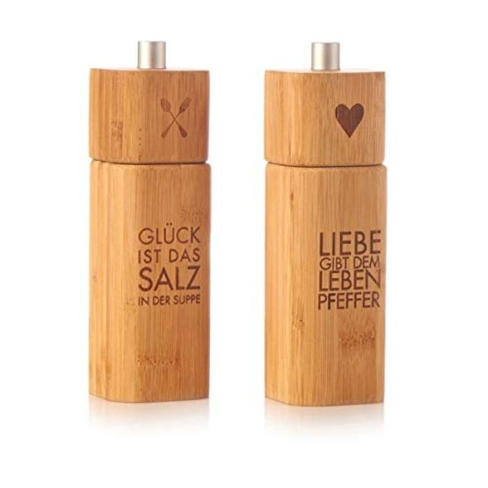 R&auml;der Happiness salt mill and love pepper mill made of bamboo