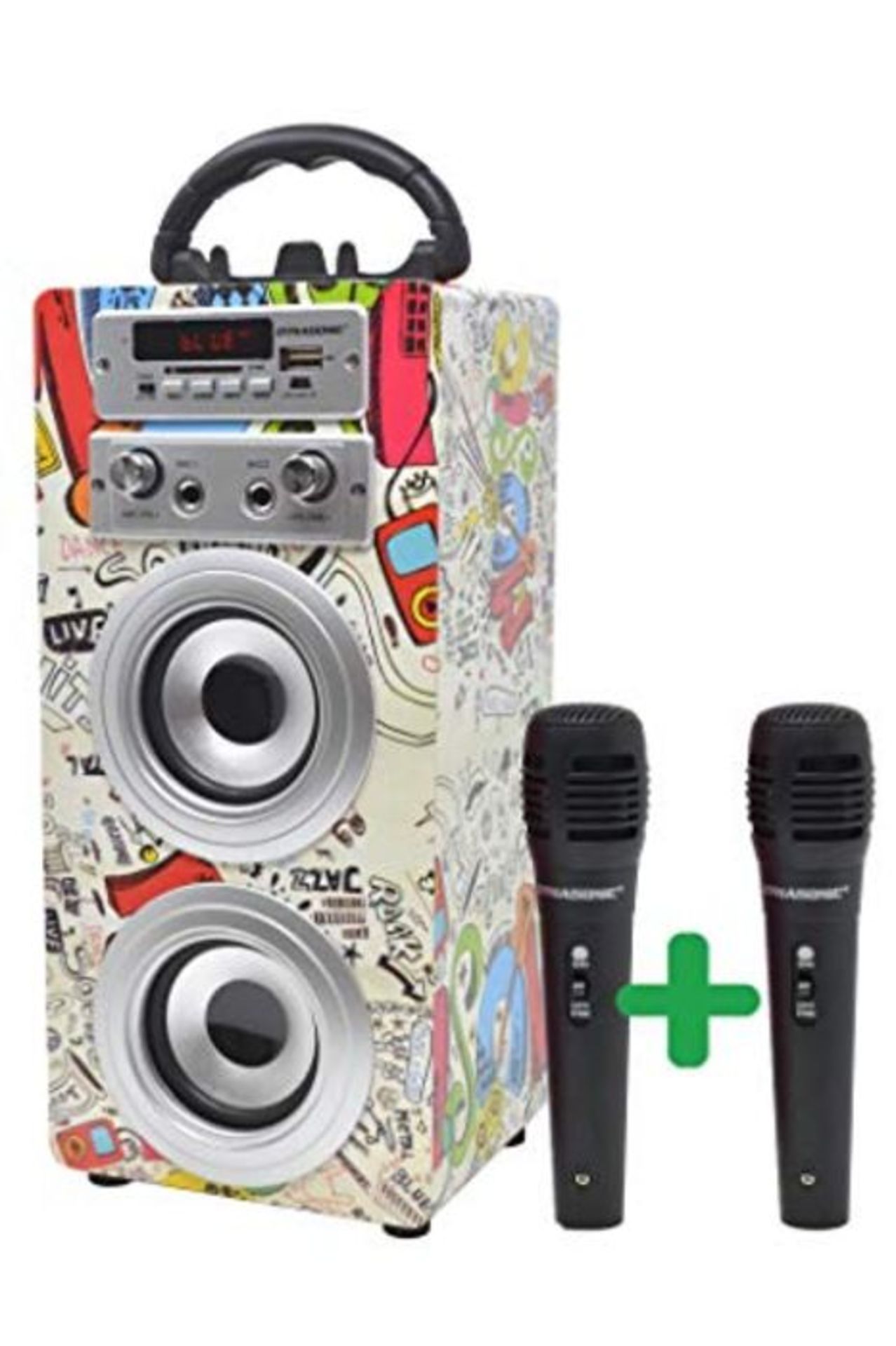 DYNASONIC - Altoparlante Bluetooth portatile per karaoke con microfoni inclusi | Letto