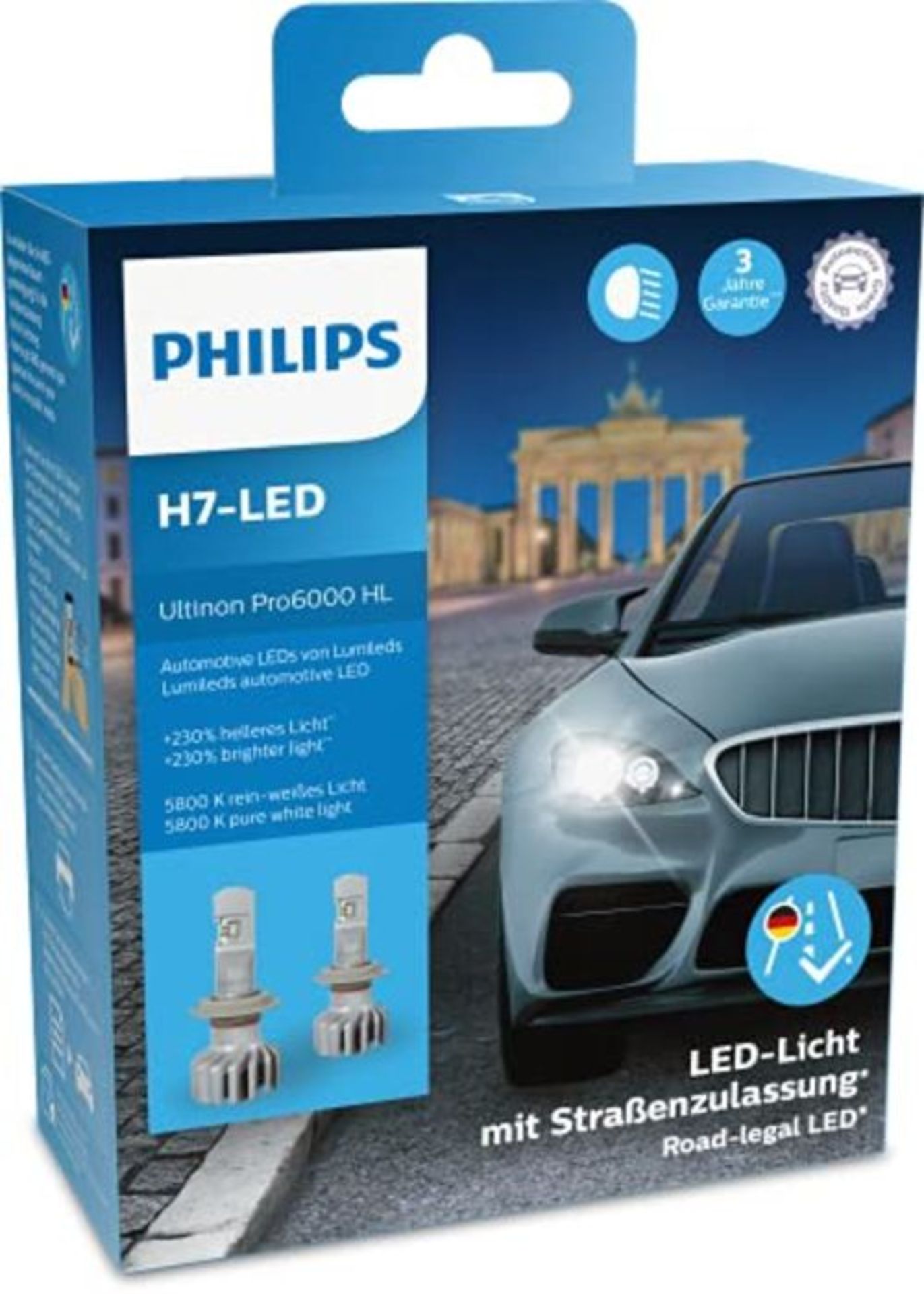 RRP £110.00 Philips Ultinon Pro6000 H7-LED Scheinwerferlampe mit Straßenzulassung, +230% helleres