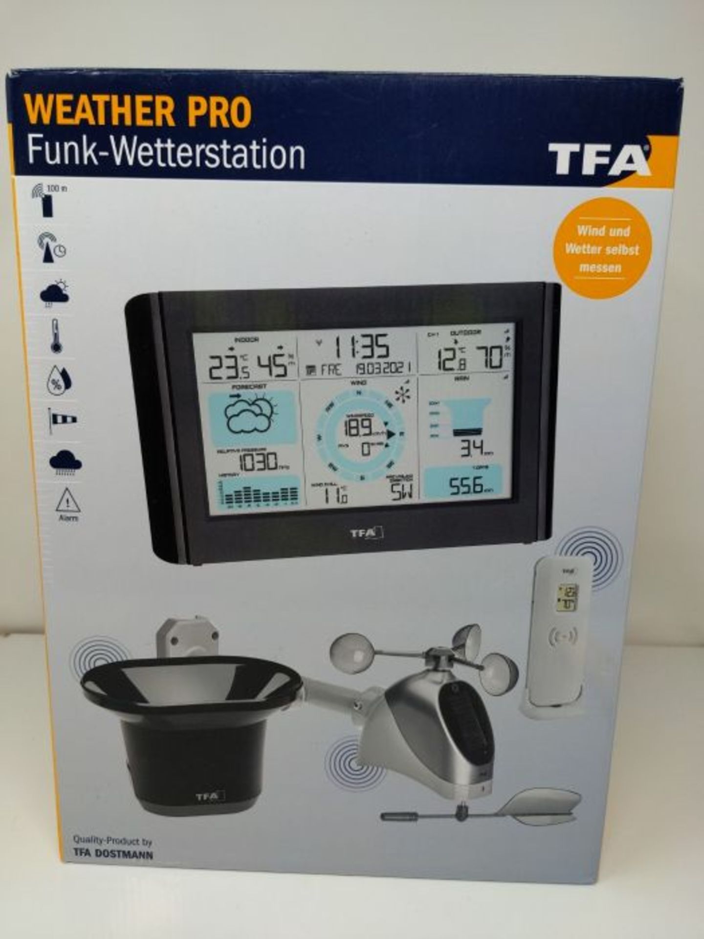 RRP £85.00 TFA Dostmann wireless weather station with wind and rain gauge WEATHER PRO 35.1161.01 - Image 2 of 3