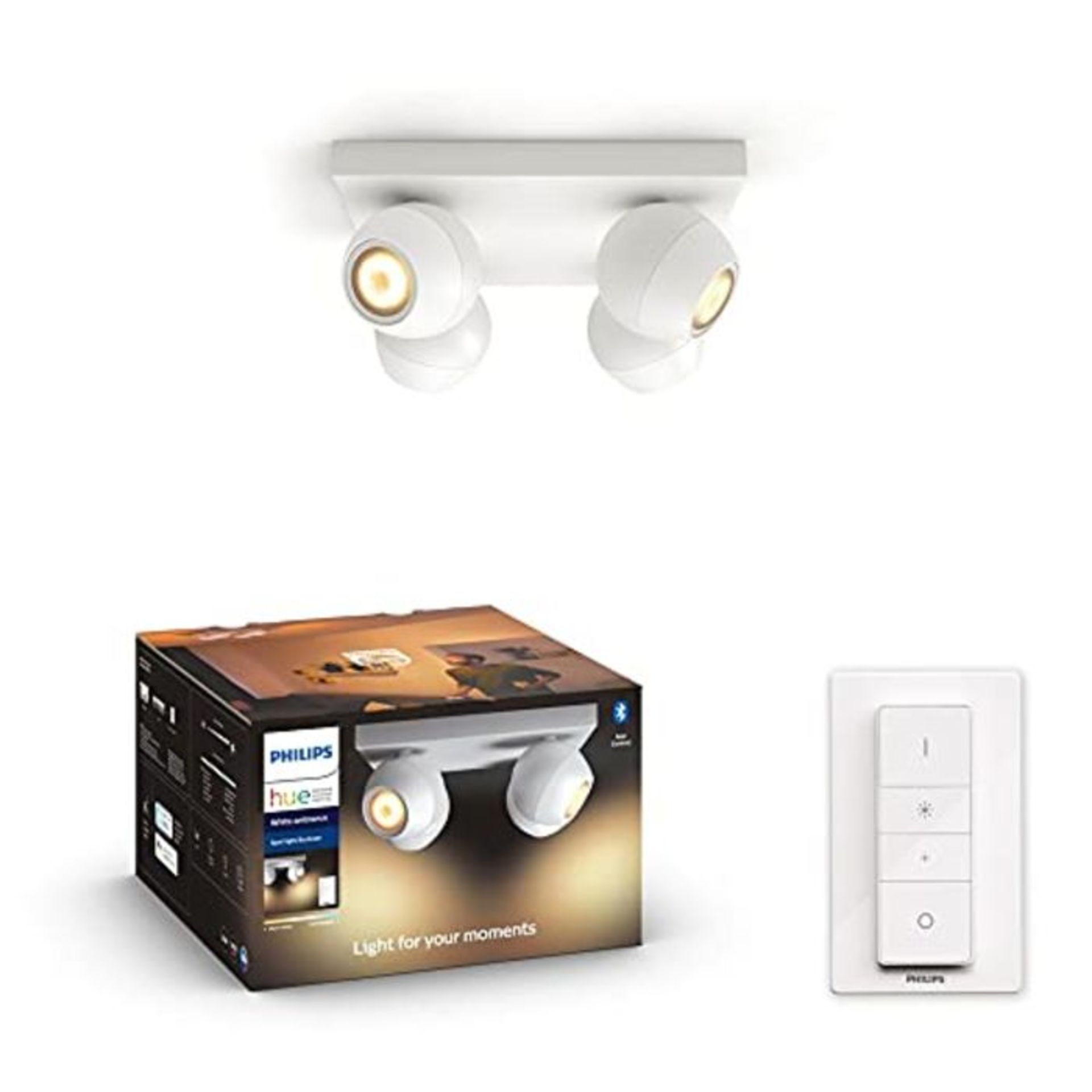 RRP £178.00 Philips Hue Buckram White Ambiance Smart Ceiling Plate Light, 4X SpotLights LED [GU10