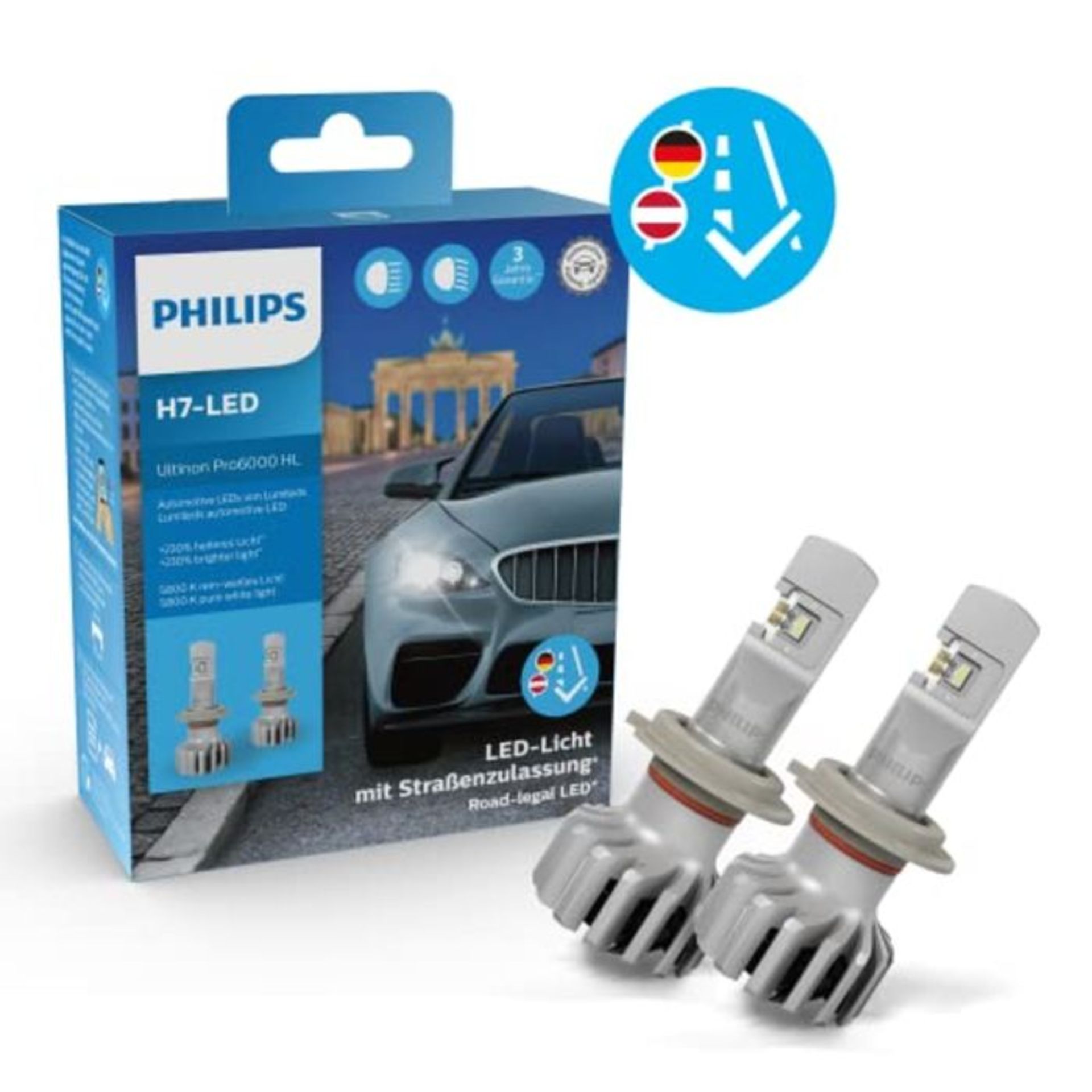 RRP £110.00 Philips Ultinon Pro6000 H7-LED Scheinwerferlampe mit Straßenzulassung, +230% helleres