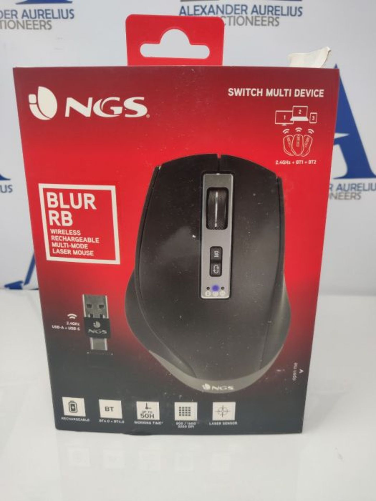 NGS BLUR-RB- Rechargeable Wireless Multi-Device Mouse, with Bluetooth 4.0/4.0, 800/160 - Image 2 of 3