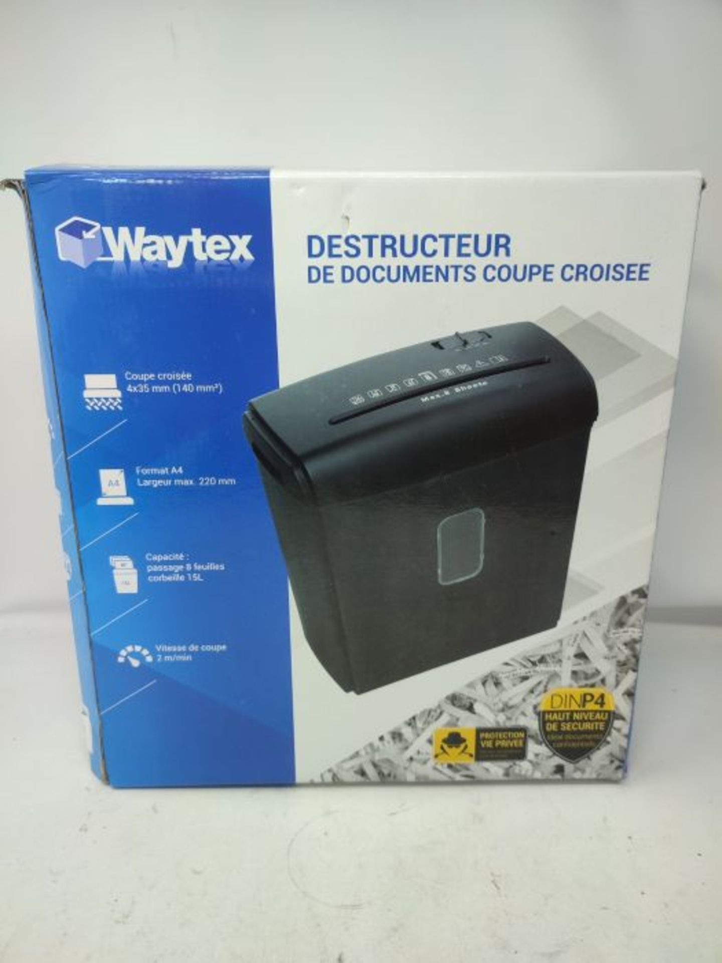 Waytex Destructeur de Documents Coupe CroisÃ©e 8 Feuilles bac 15 litres