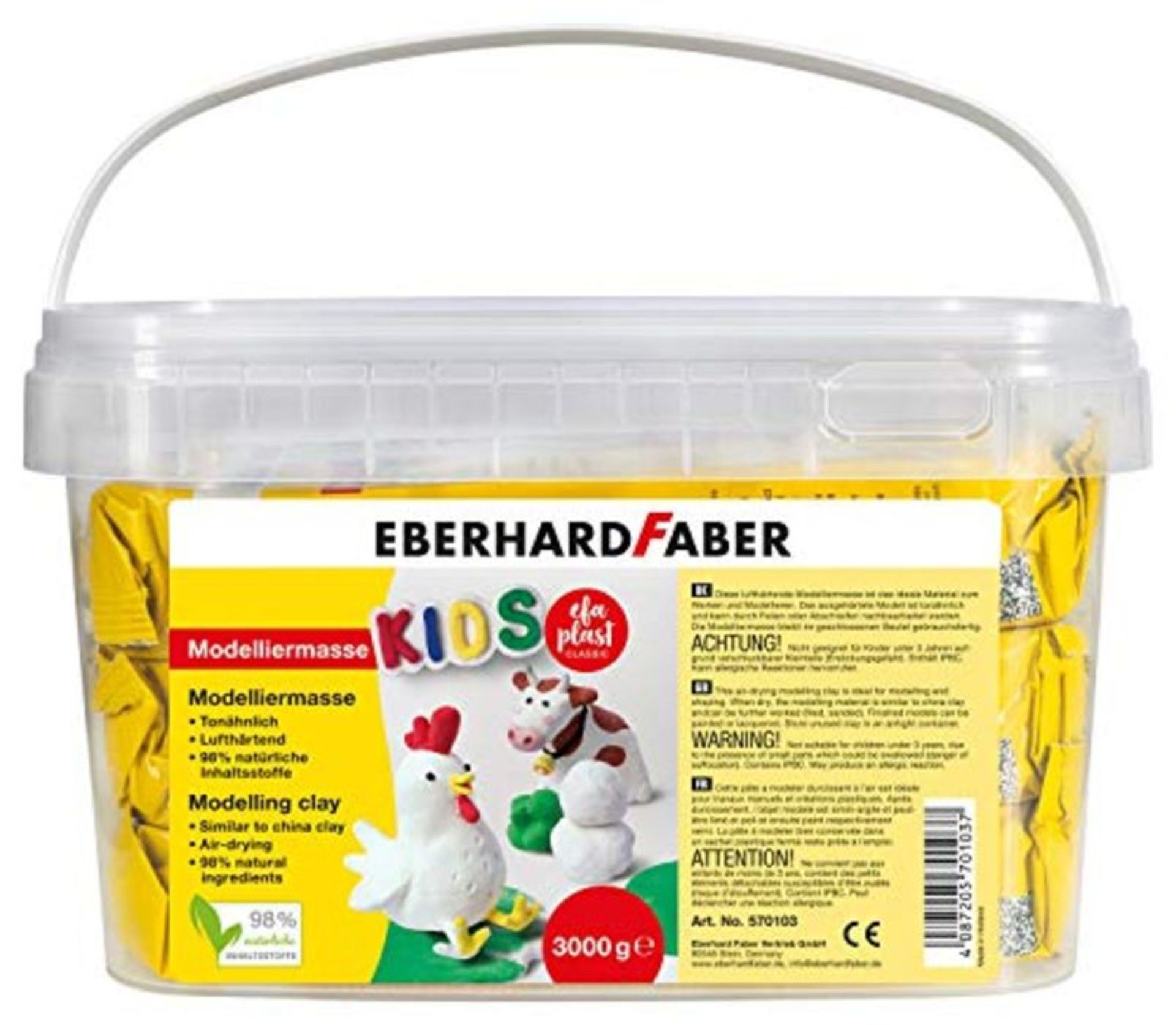 Eberhard Faber 570103 Modelling Clay 3 kg White in Practical Bucket, Air-Hardening, Cl