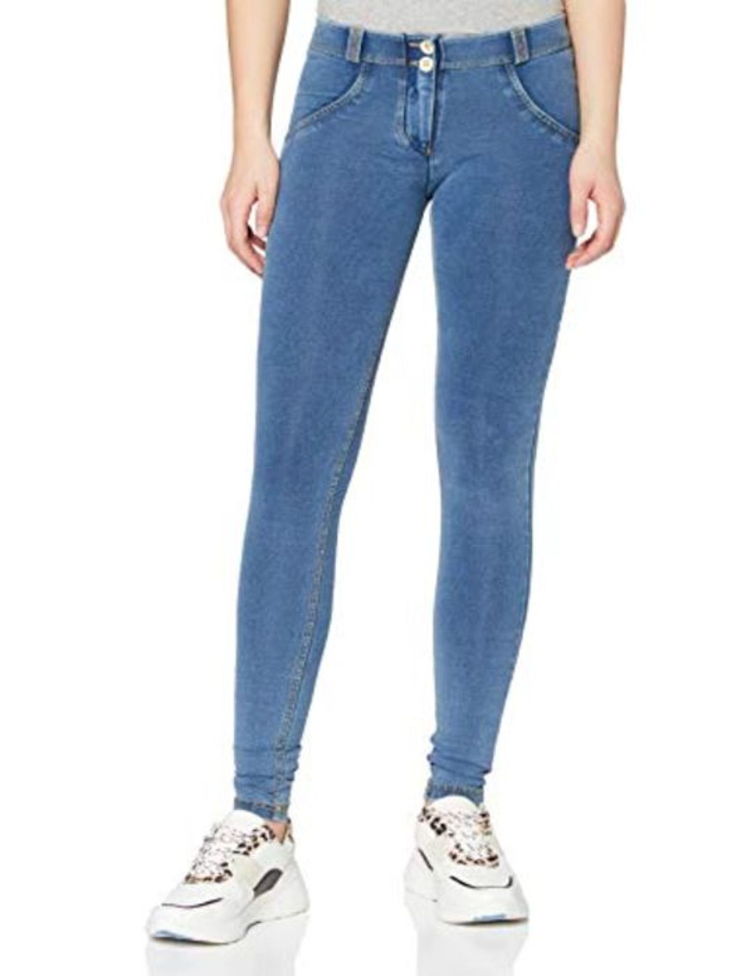 RRP £107.00 [CRACKED] FREDDY Damen Skinny Jeans, , Blau (Jeans Chiaro/Cuciture Gialle J4y), Gr. 38
