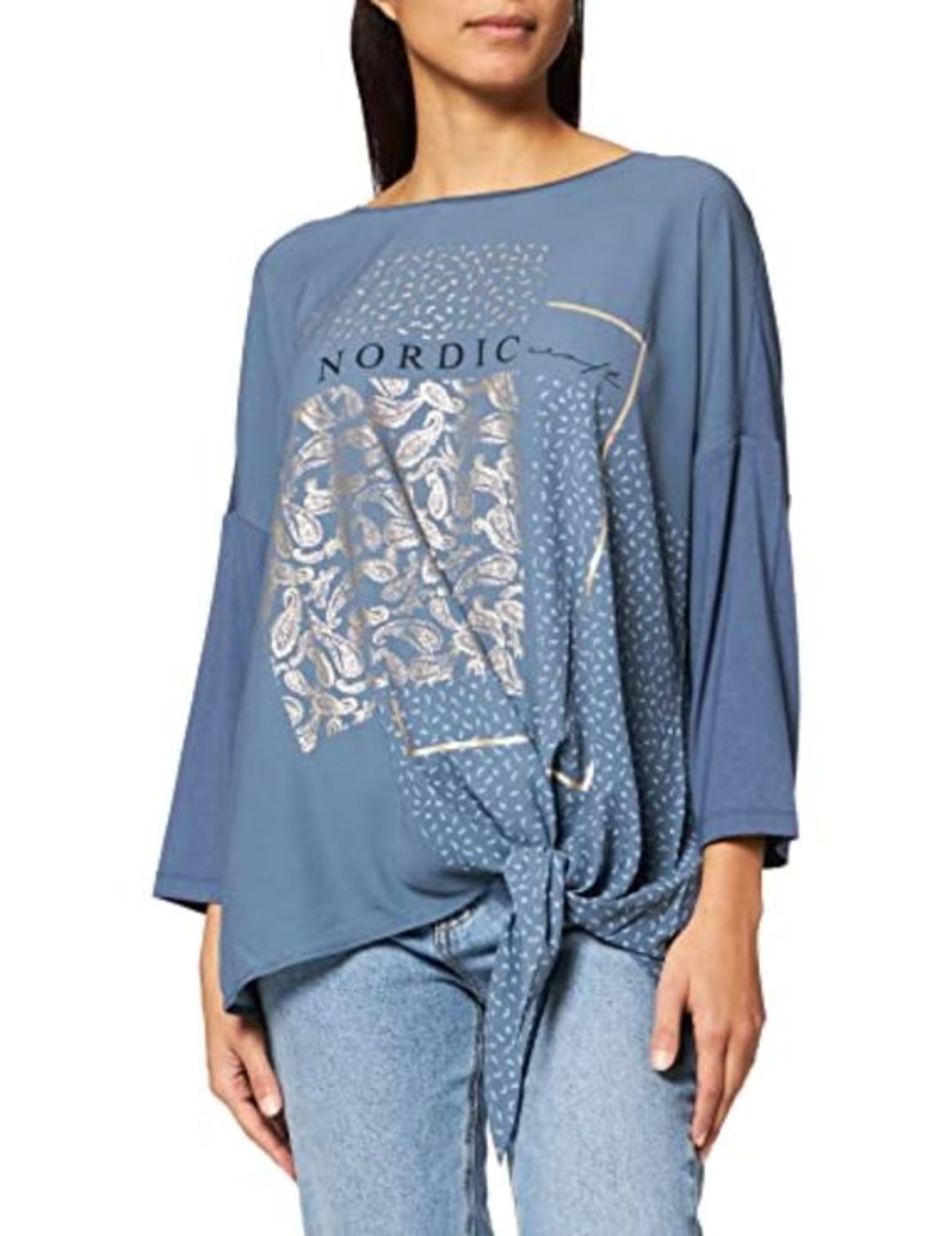 Samoon Women's T-Shirt 3/4 Arm, Slate Blue Patterned, 20