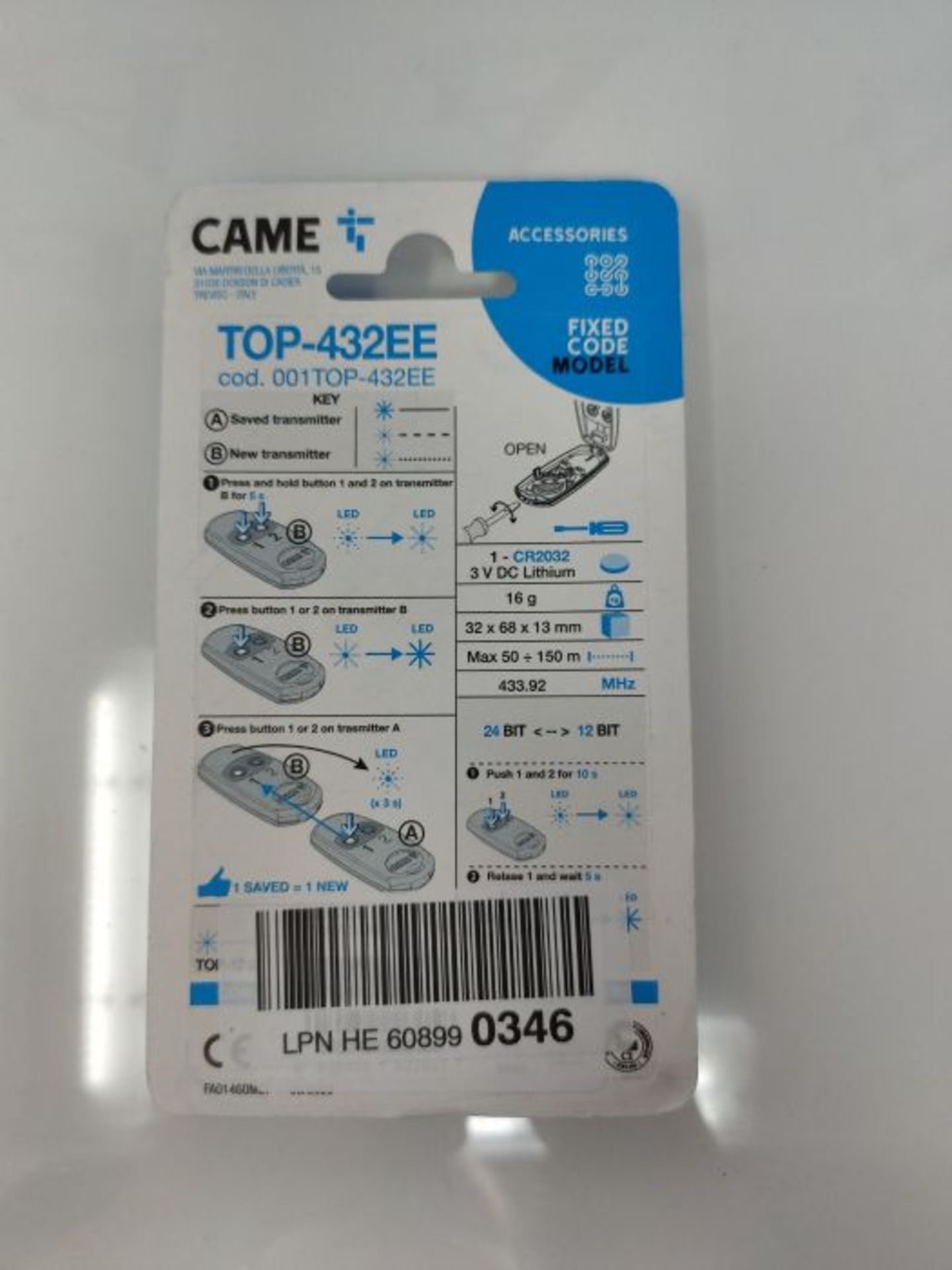 CAME TOP 432 EV Remote Control gate-Opener Original, Replaces TOP432NA - Top 432 S - Image 3 of 3