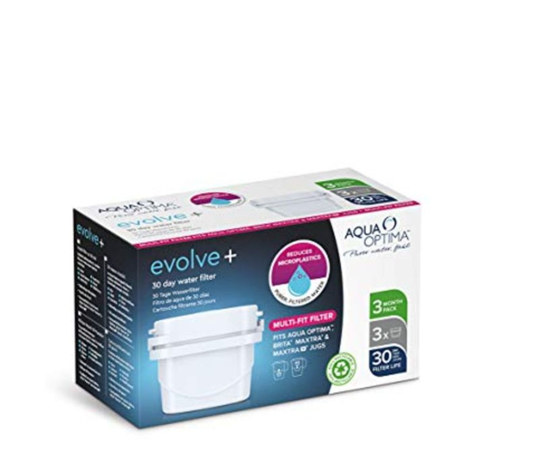 Aqua Optima EPS311 Evolve+ 30 Day Water Filter Cartridge, White, 3 pack (up to 3 month