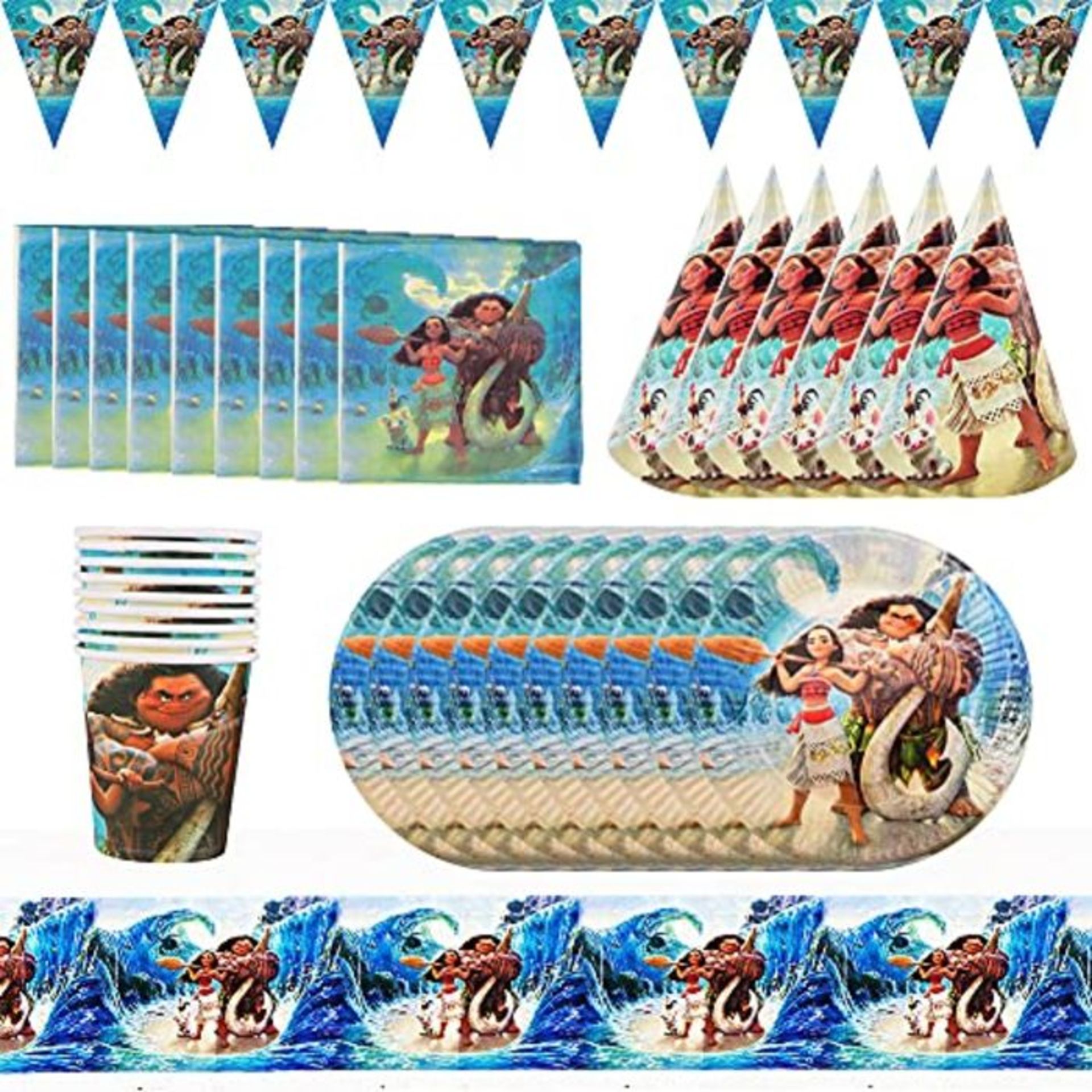 88 Piece Moana Party Supplies Decoration Set, Cute Tableware Kit Paper Plates Napkins