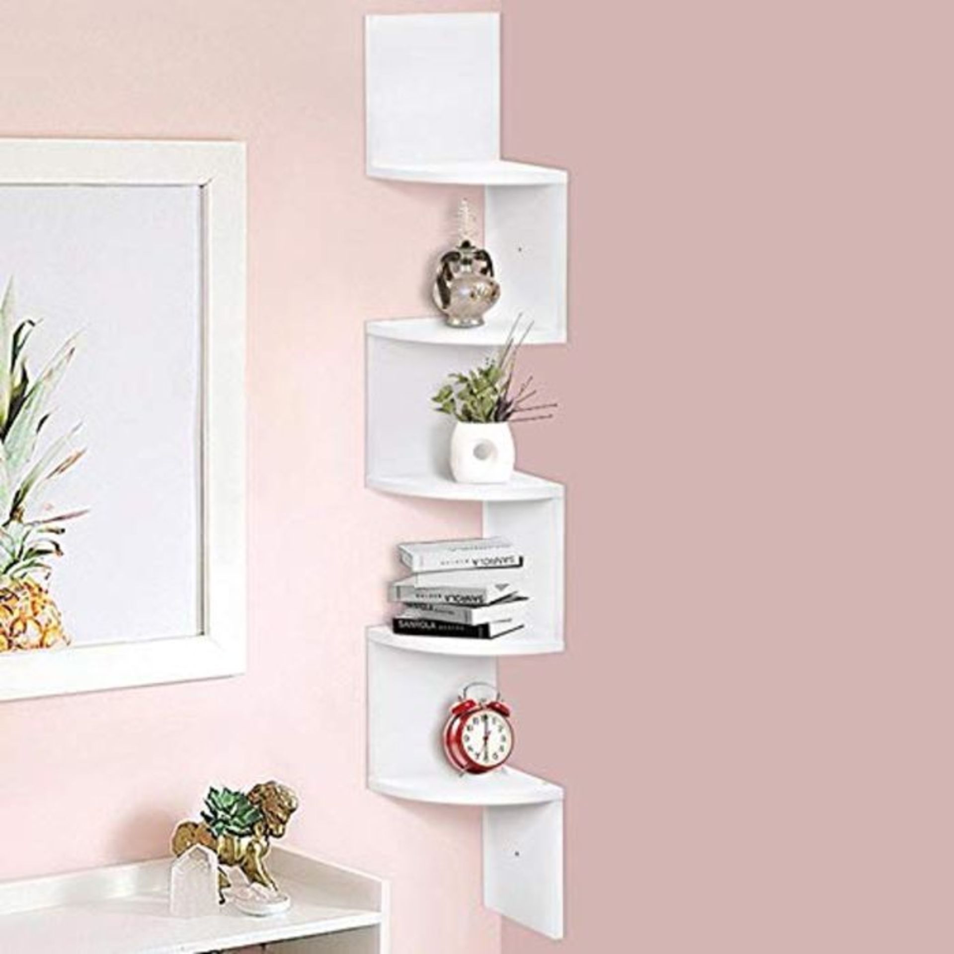 Bakaji Bookcase Corner Wall Shelves Modern Design Melamine Wood Effect with 5 Corner S
