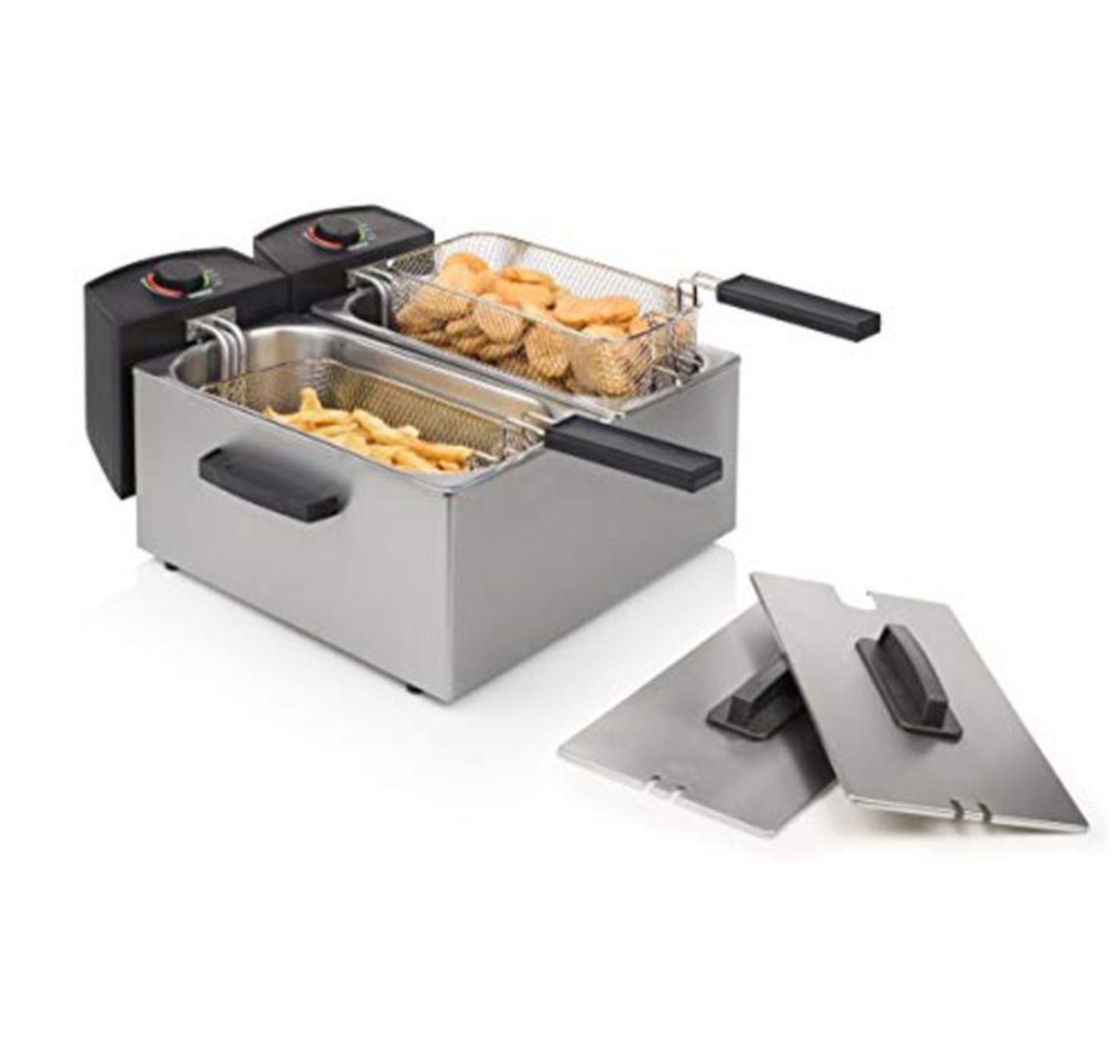 RRP £104.00 Princess Double Fryer - Double, Black, Stainless Steel, Stand-Alone, Stainless Steel