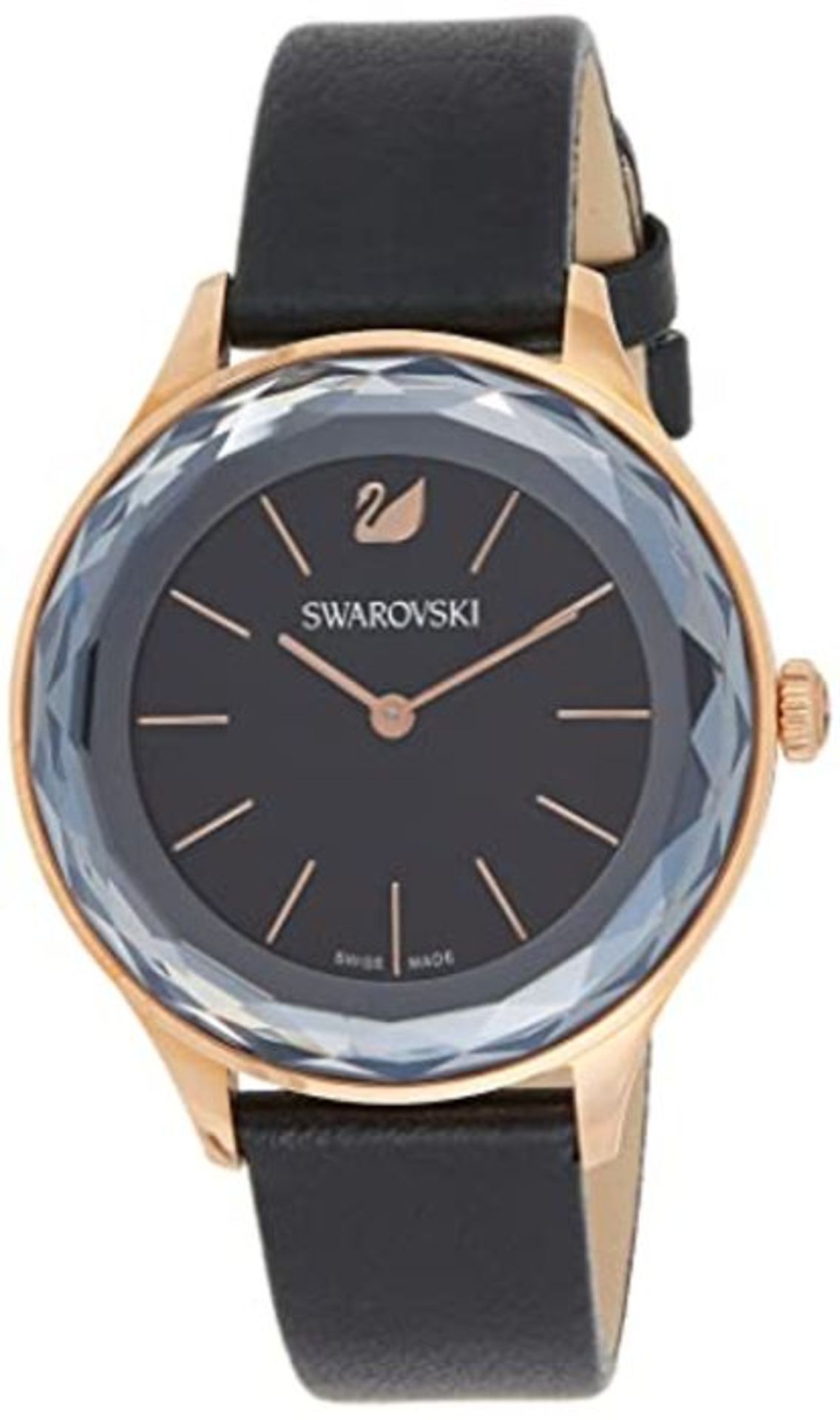 RRP £229.00 Swarovski Octea Nova Uhr, Damenuhr mit RosÃ© Vergoldetem GehÃ¤use, Schwarzem Ziffe