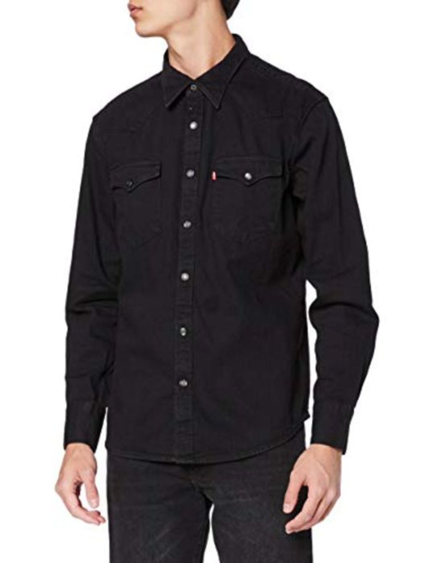 RRP £53.00 Levi's Men's Barstow Western Standard Casual Shirt, Black (Marble Black Denim Rinse 00