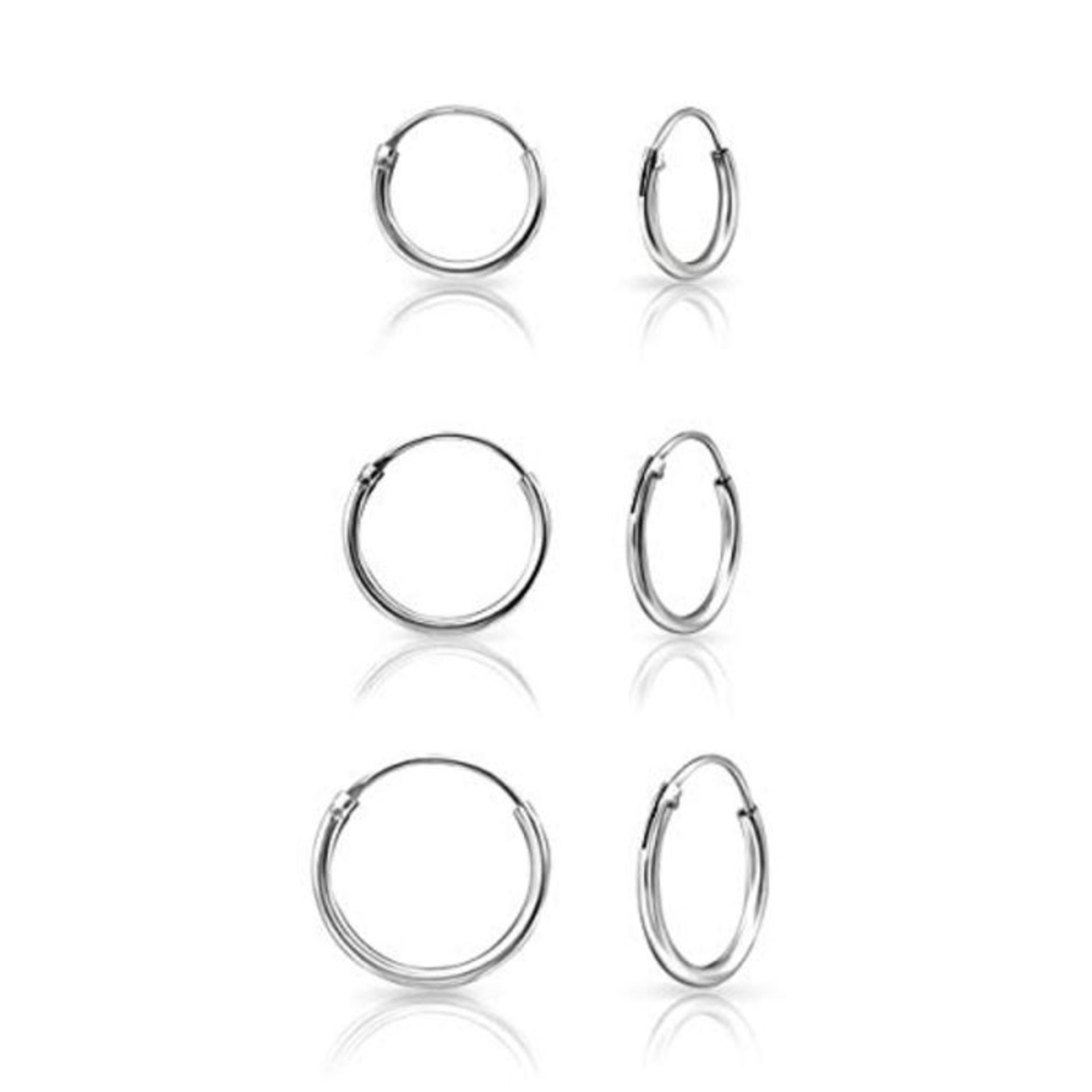 DTPsilver® Set of 3 Pairs of Tiny Hoops Earrings 925 Sterling Silver - Thickness 1.5