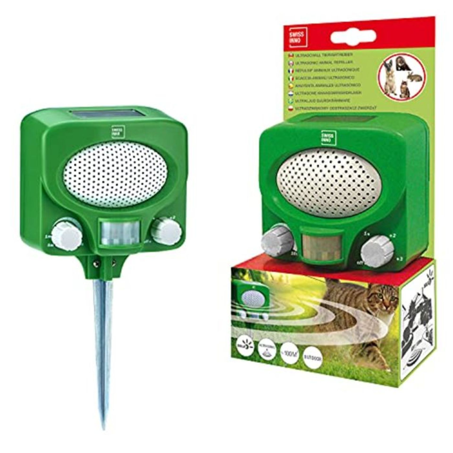 SWISSINNO Ultrasonic Animal Repeller with motion detector and ultrasonic repellent for