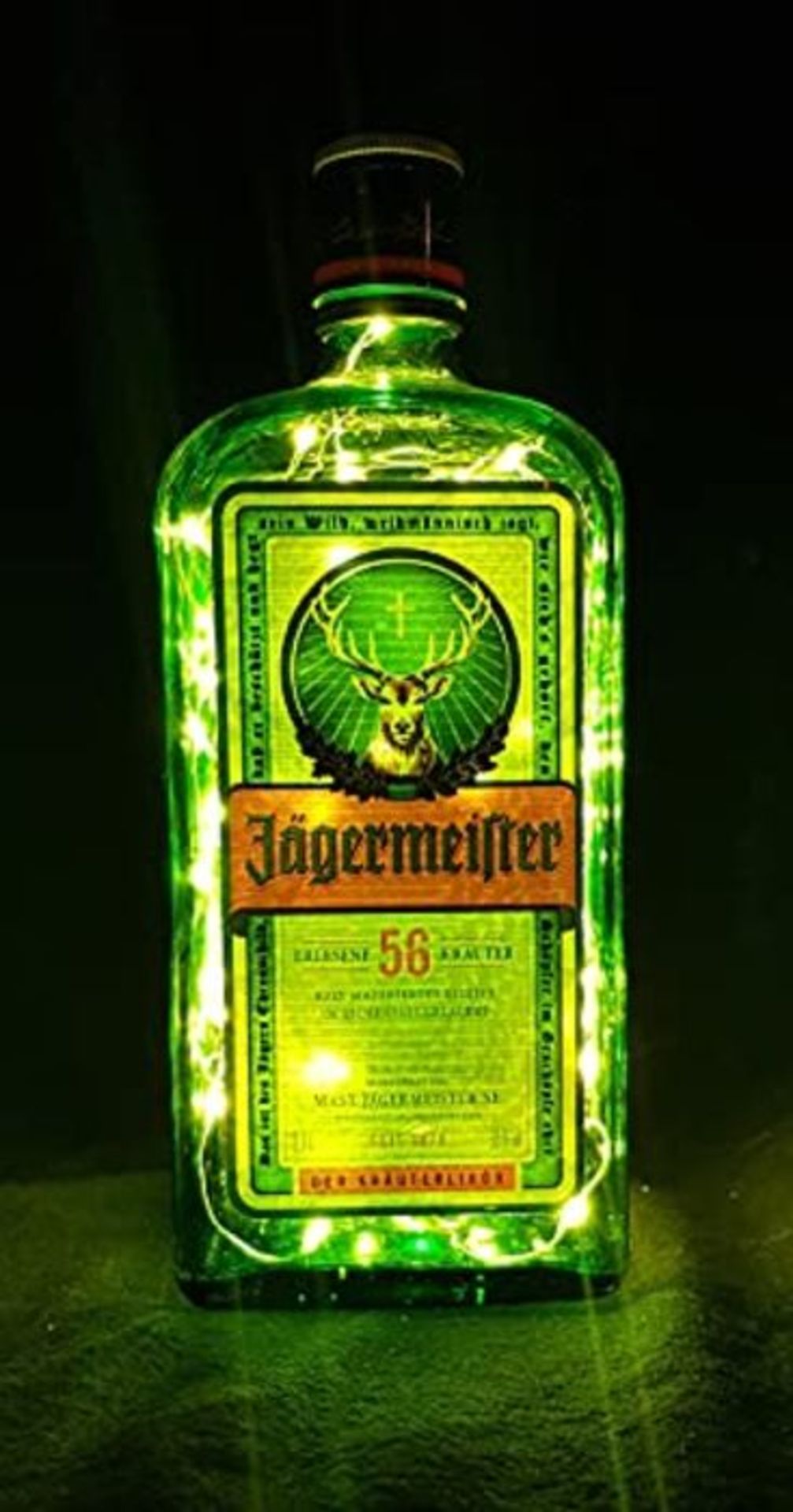 Jägermeister Bottle Lamp with 80 LEDs Warm White Upcycling Gift Idea