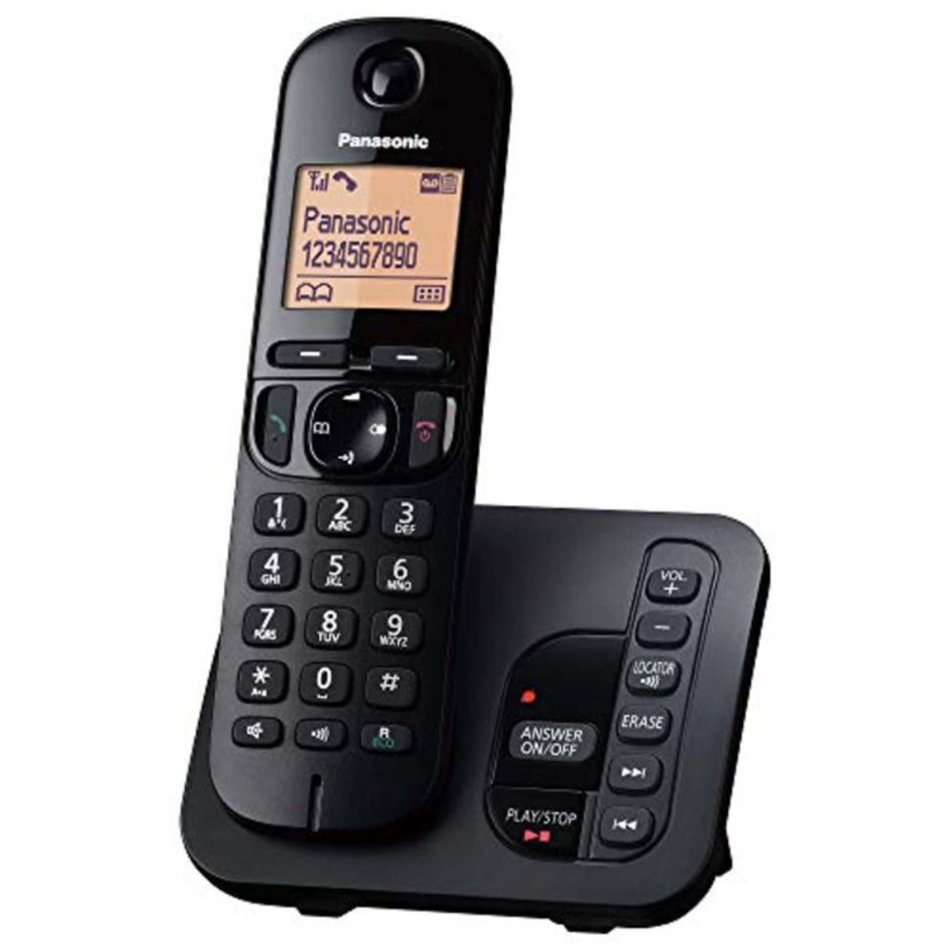 Panasonic KX-TGC220EB DECT Cordless Phone with Answering Machine, 1.6 Inch Easy-to-Rea